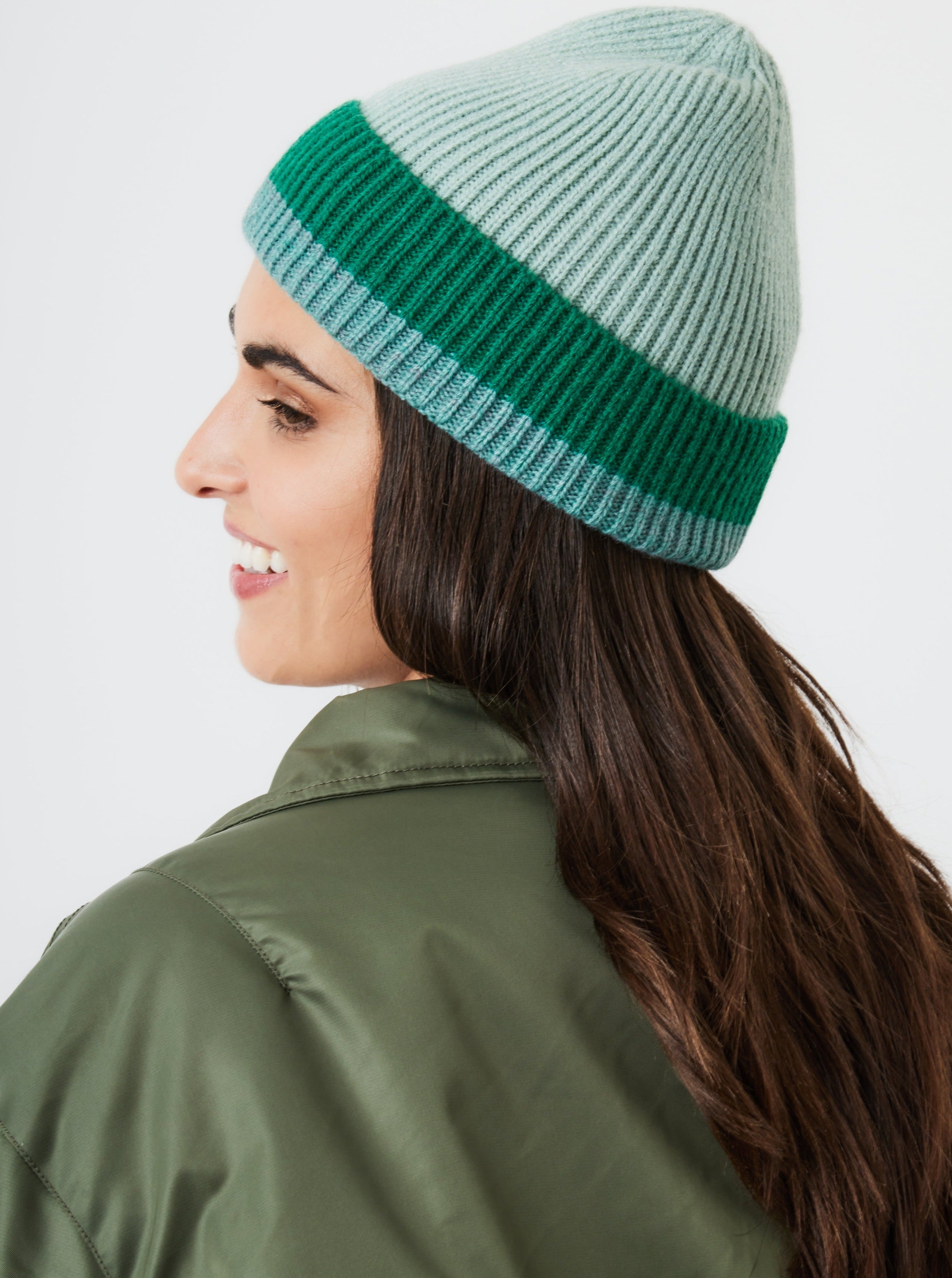 Woman's Stripe Beanie in Green