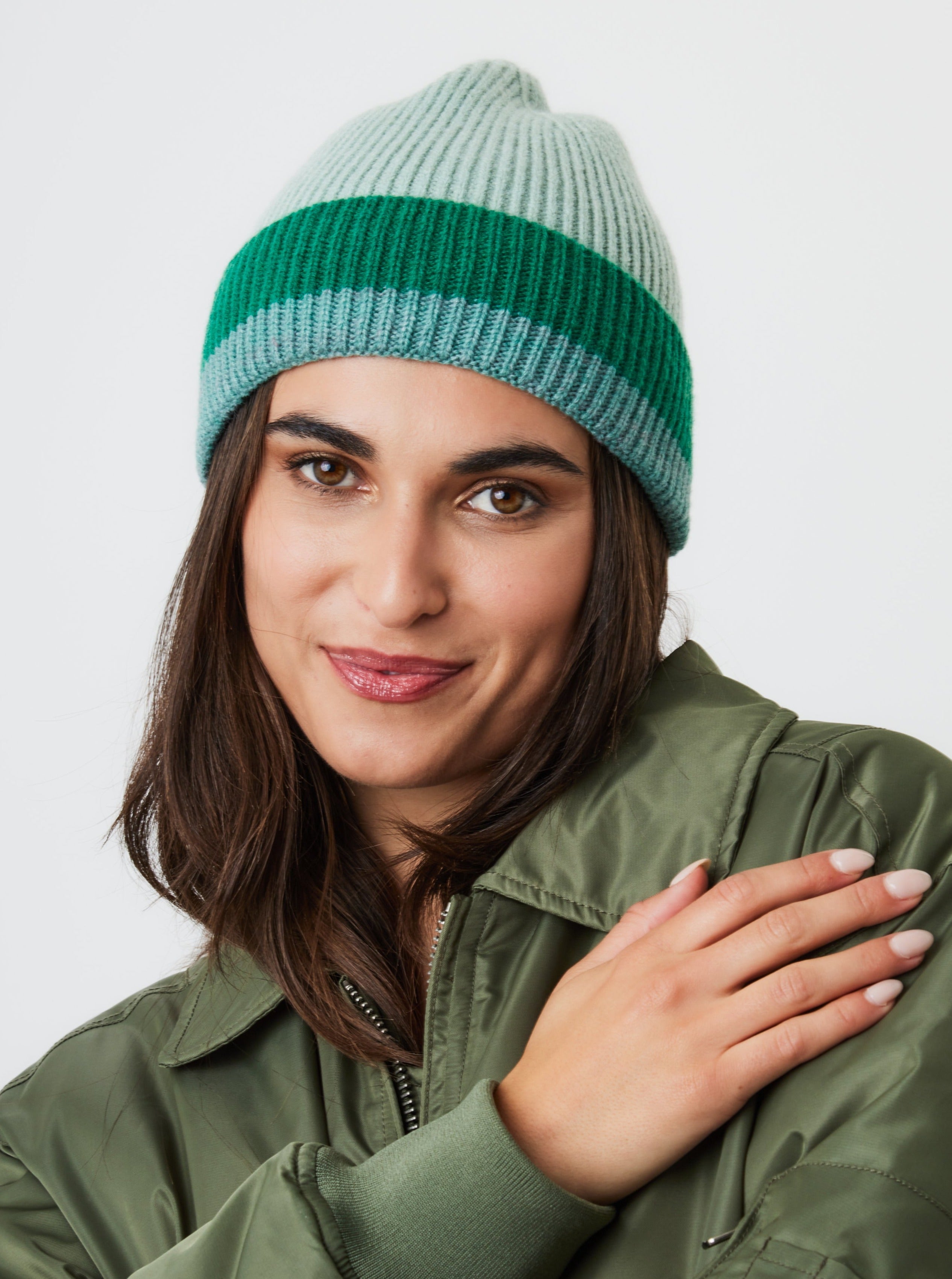 Woman's Stripe Beanie in Green
