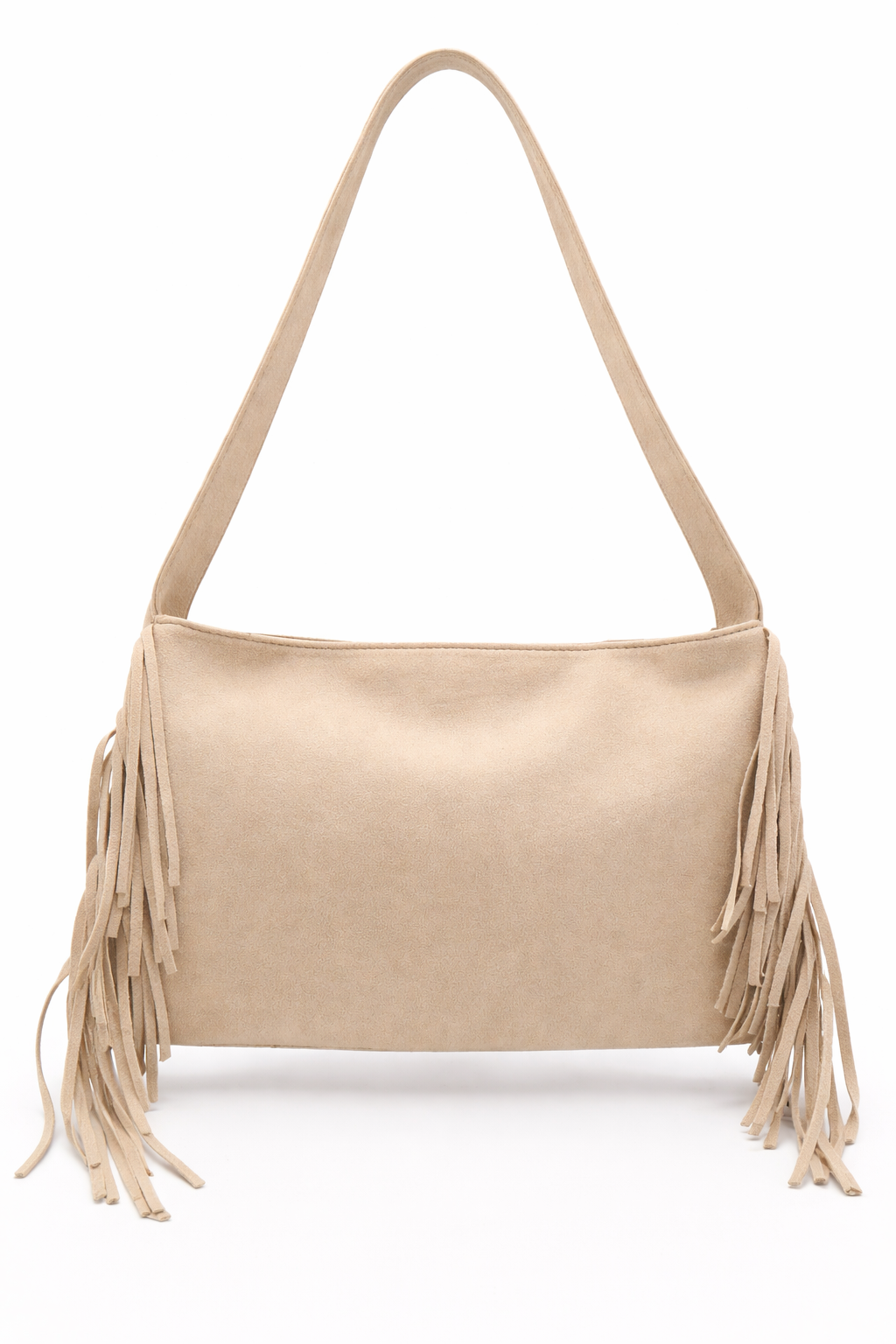 Woman's Suede Side Fringed Shoulder Bag in Cream