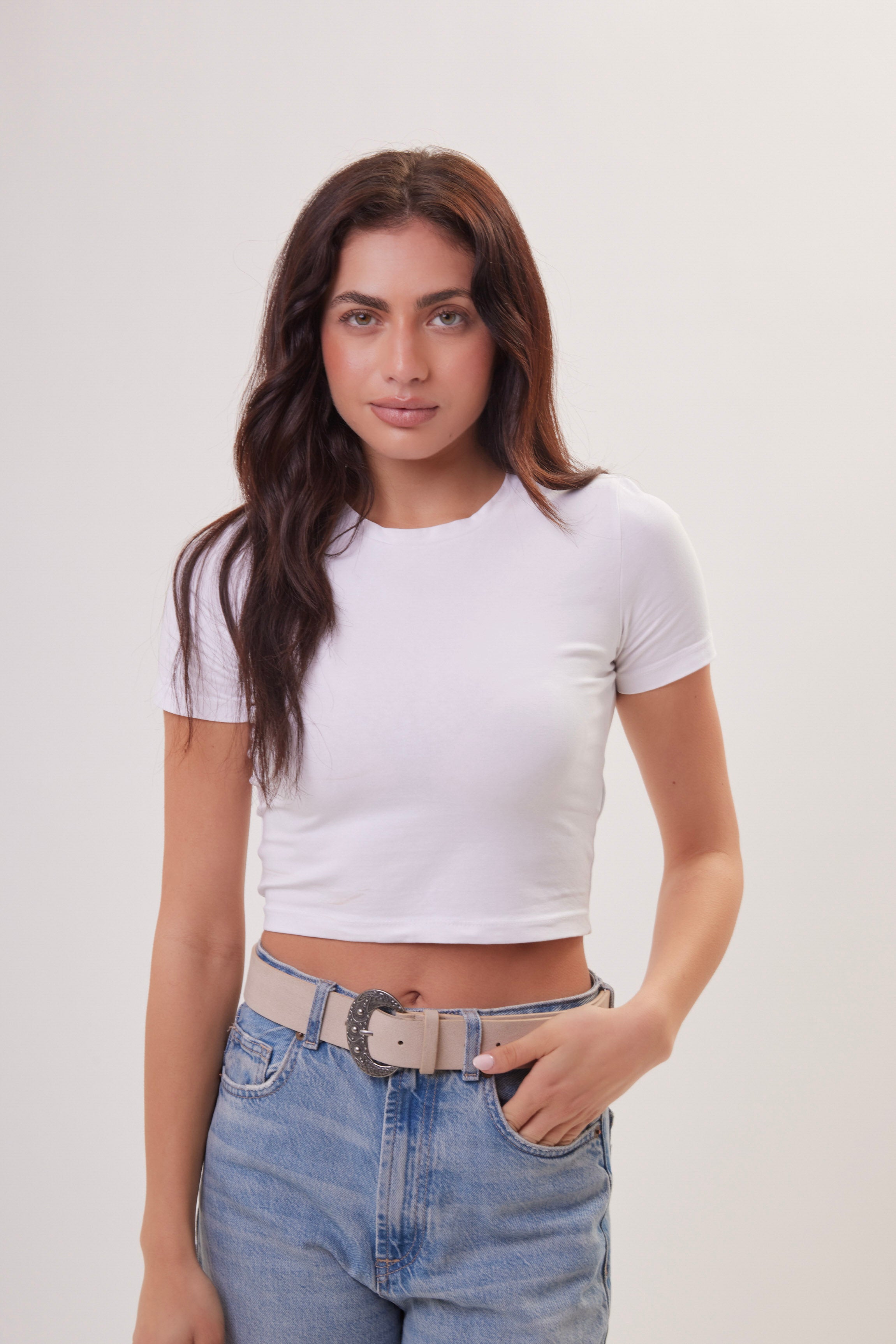 Woman's Suede Western Belt in Cream and Silver