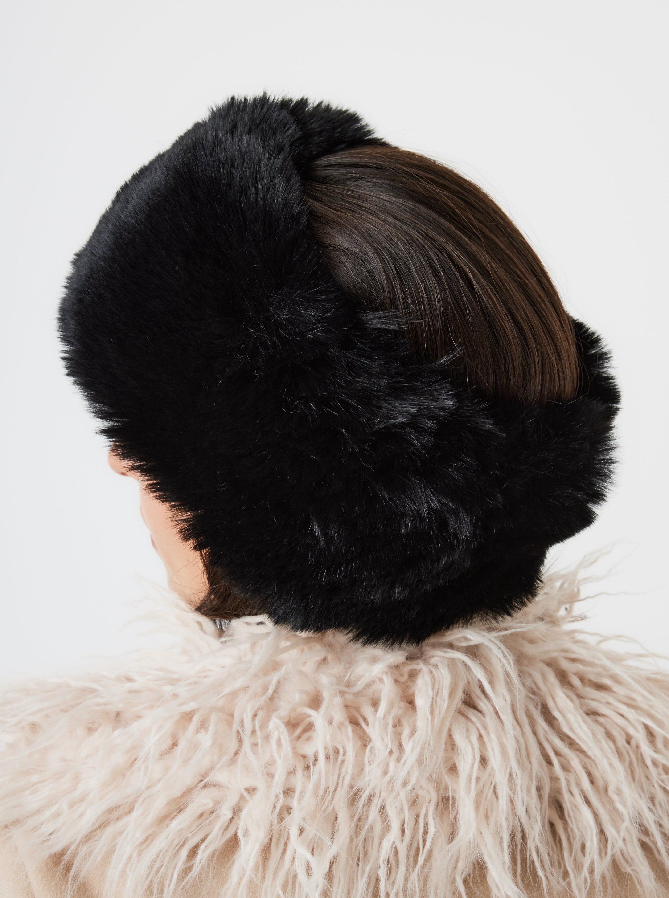 Woman's Super Fluffy Faux Fur Headband in Black