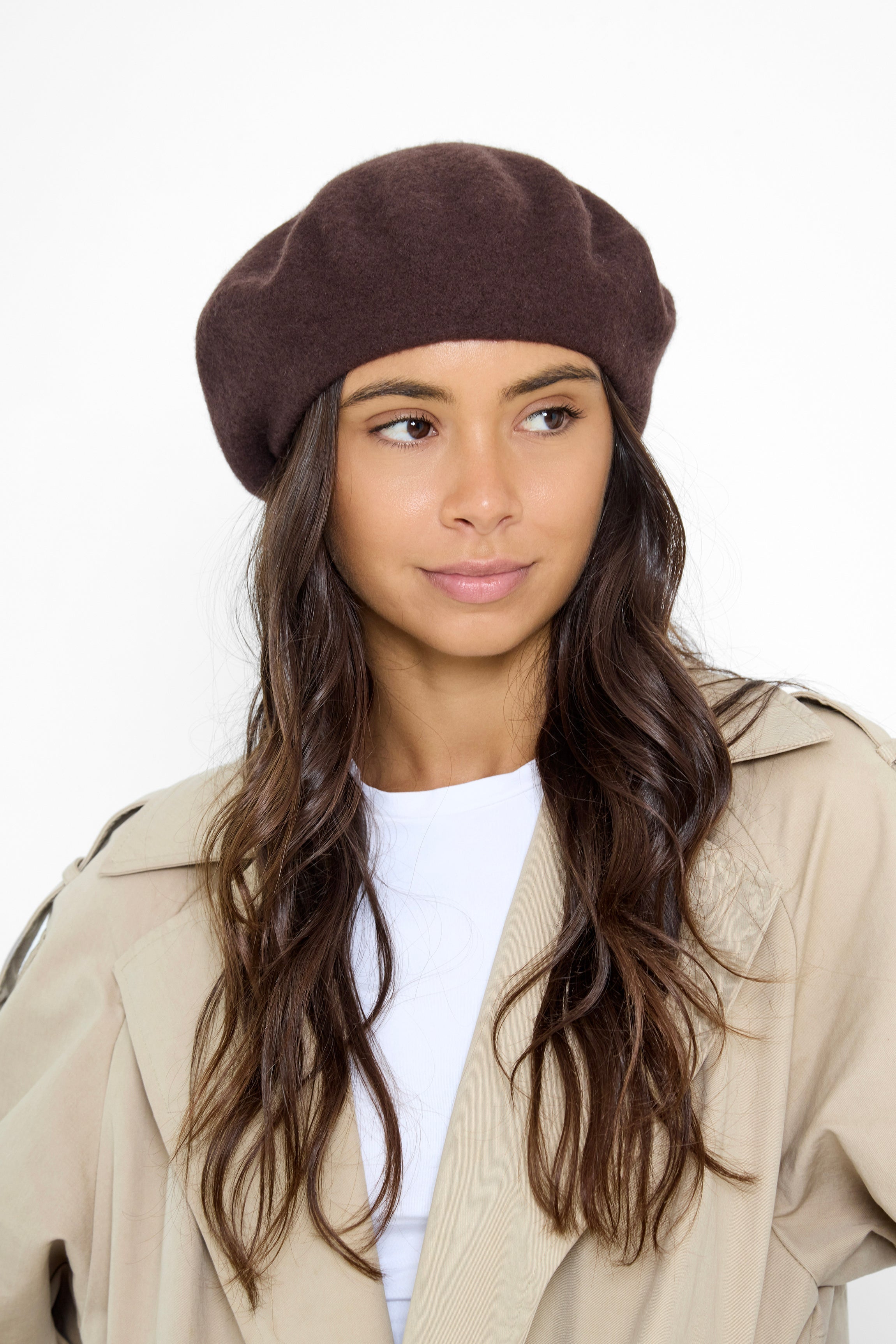 Women's Wool Blend Beret in Brown