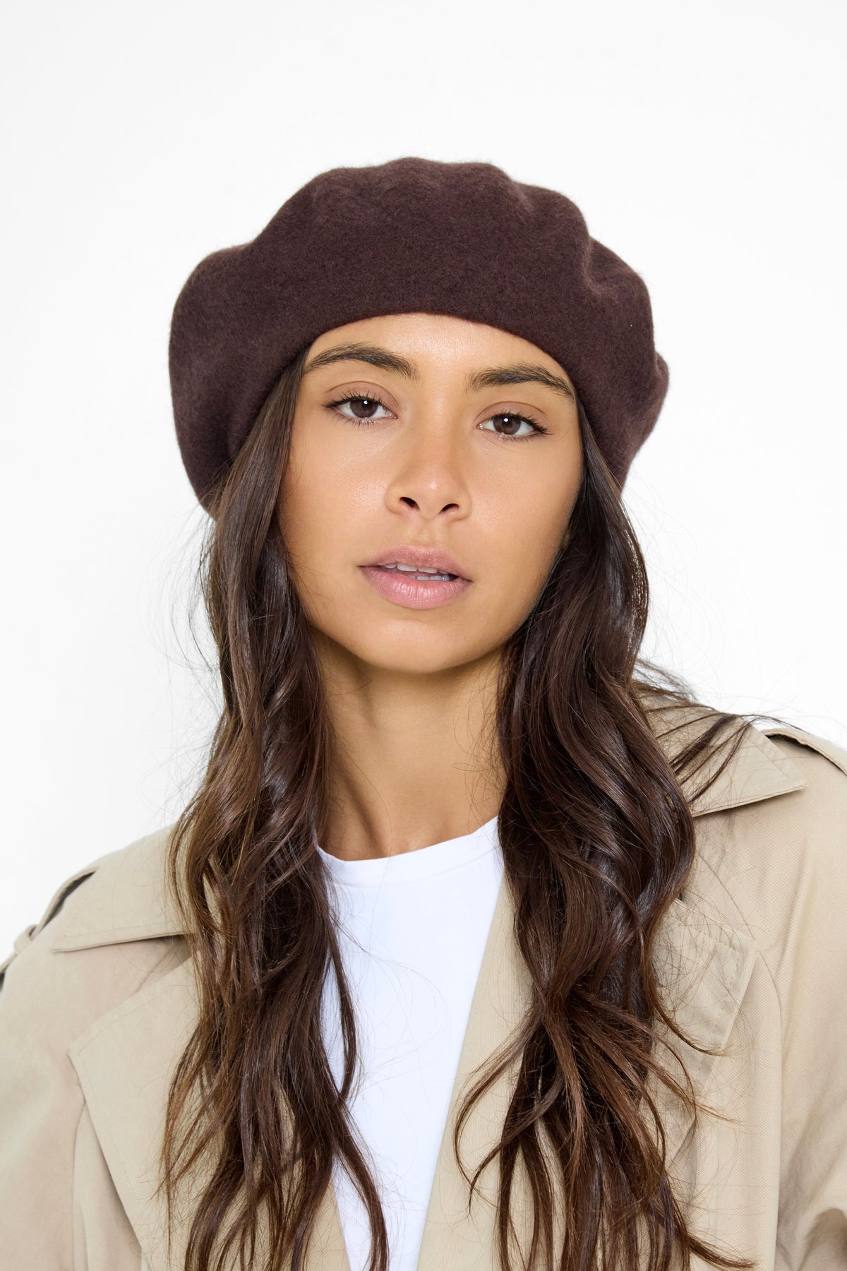 Women's Wool Blend Beret in Brown
