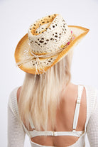 Women’s Distressed Cowboy Hat in Yellow with Stone Trim