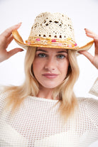Women’s Distressed Cowboy Hat in Yellow with Stone Trim