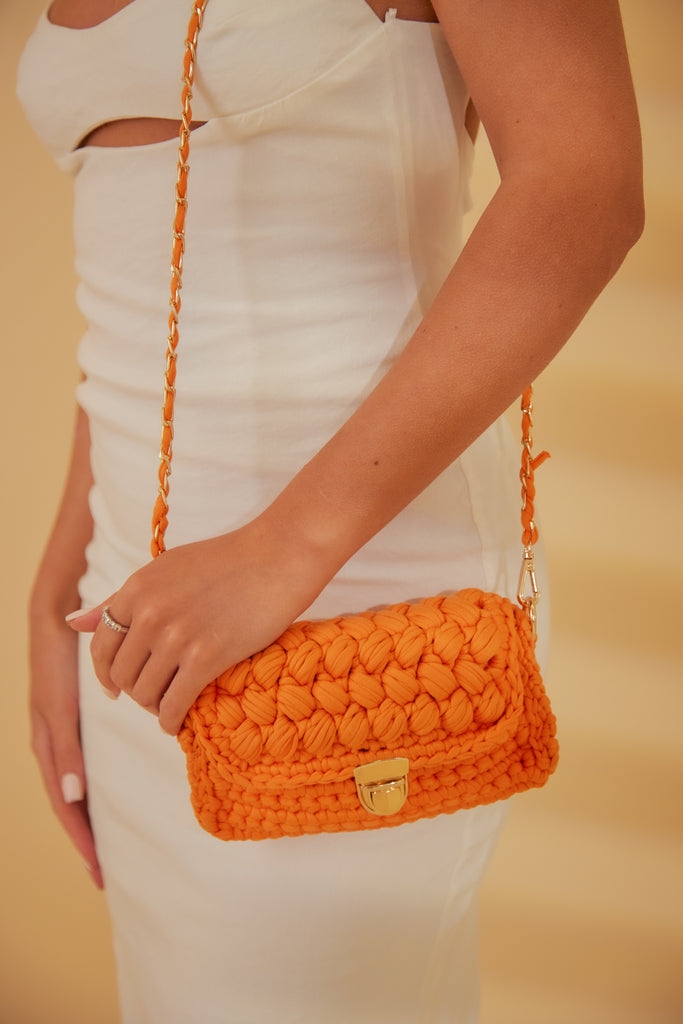My Accessories London Woven Chunky Clutch Bag in Orange | Festival | Occasion | Wedding Guest | Party | Summer | Beach | Holiday | Bright | Woven | Crochet | Women's | Accessories | Accessory |