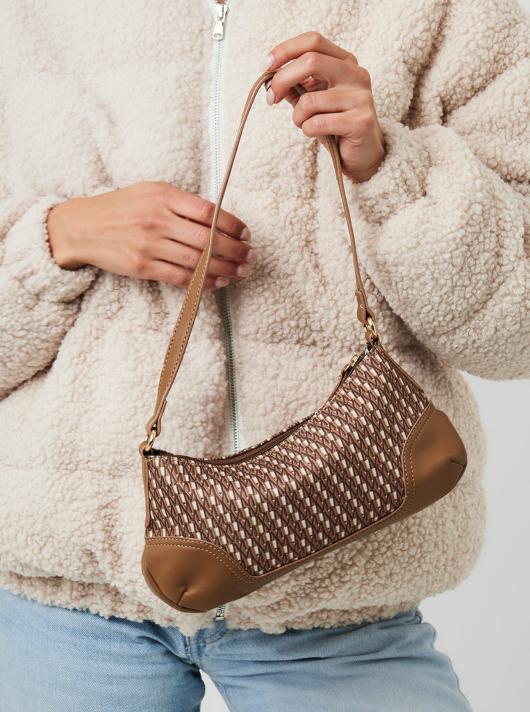Printed Fabric Shoulder Bag in Brown Monogram | Handbag | Shoulder Bag | Old Money | Weird Girl | Preppy | Twee | Autumn | Winter | Sofia Richie | Streetwear | Streetstyle | Women | Accessories | Accessory | Old Money Accessories | Weird Girl Accessories | Indie | Elevated Indie | Vintage Style | Retro | Brown Monogram | Brown Bag 