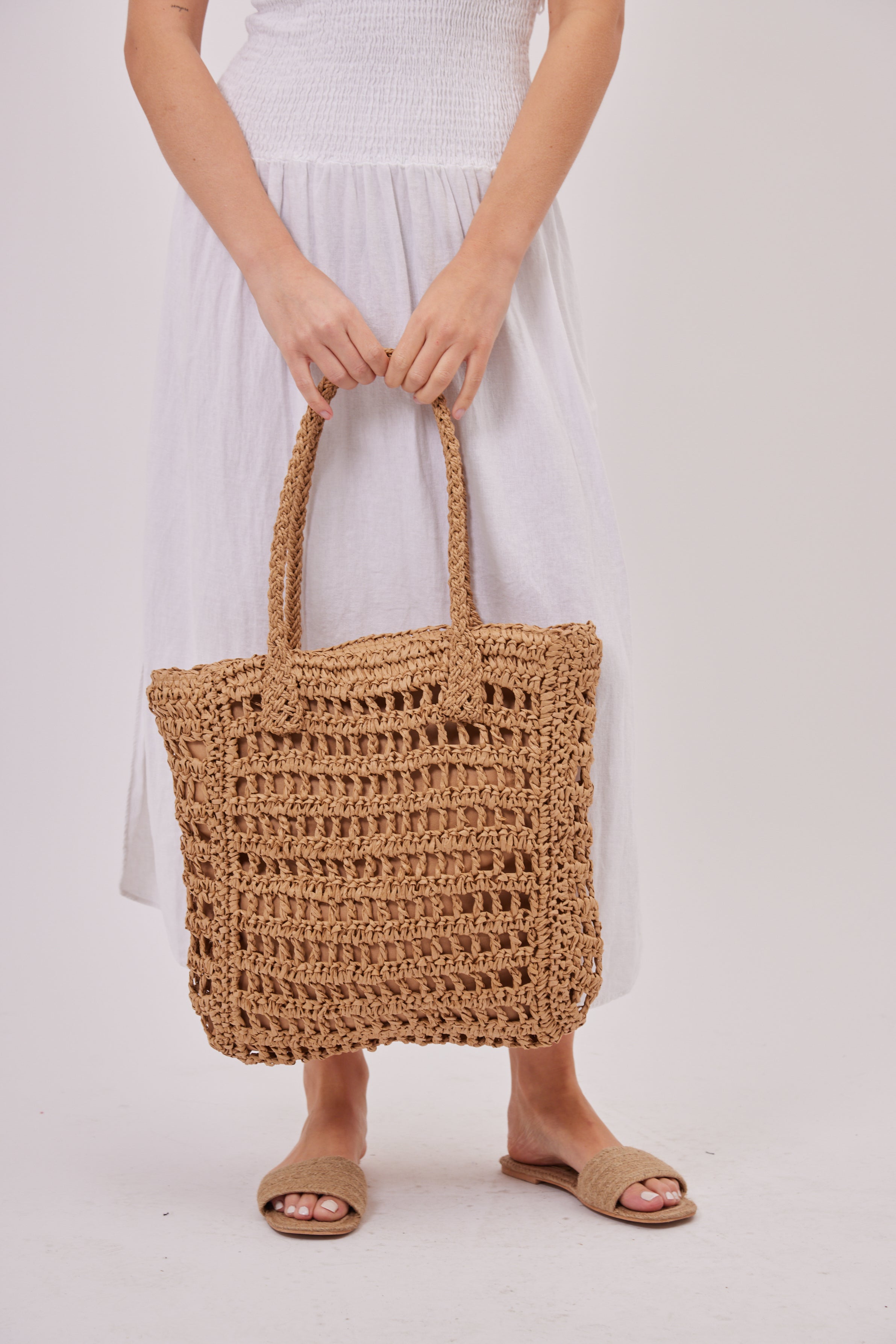 Woven Tote Bag in Beige | Beach Bag | Raffia Bag Holiday bag | Tote | Shopper | Ladies Bag | Summer Bag | Beige Bag | MY Accessories London Bag | Summer Bag | Netted bag | Best holiday Bag | Best beach bag | Brown Bag