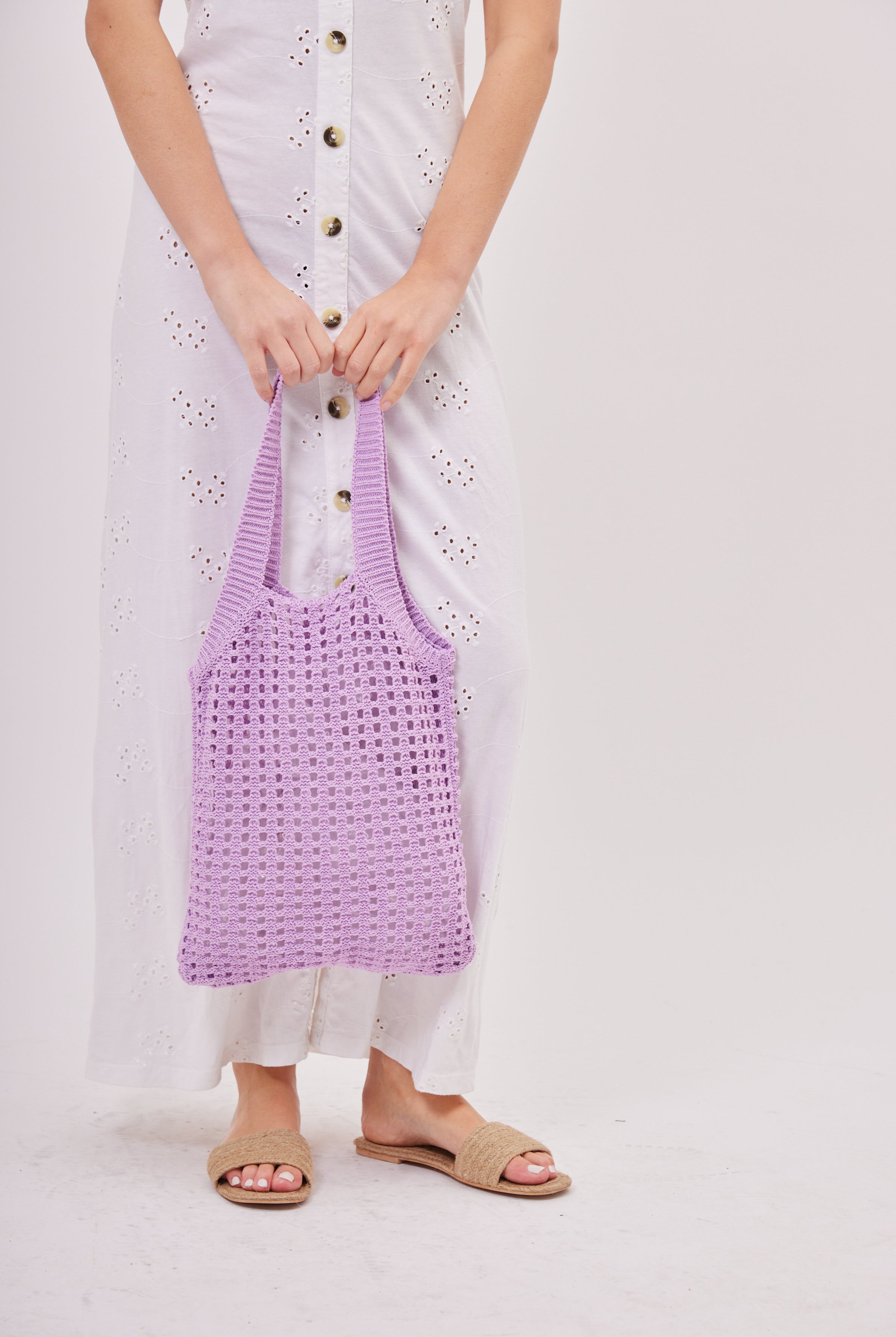 Knitted Crochet Tote in Lilac | Shopper | Bag | Purple | Summer | Festival | Women's Accessories | Women | Knitted |
