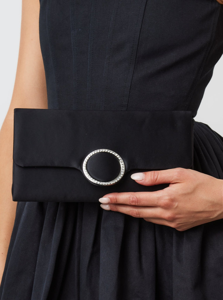 Satin Clutch with Diamante in Black | Occasion | Bag | Wedding guest | Wedding | Races | Clutch Bag | Women's Accessories | Women | Date Night | Cocktails | Evening Accessories | Evening Bag