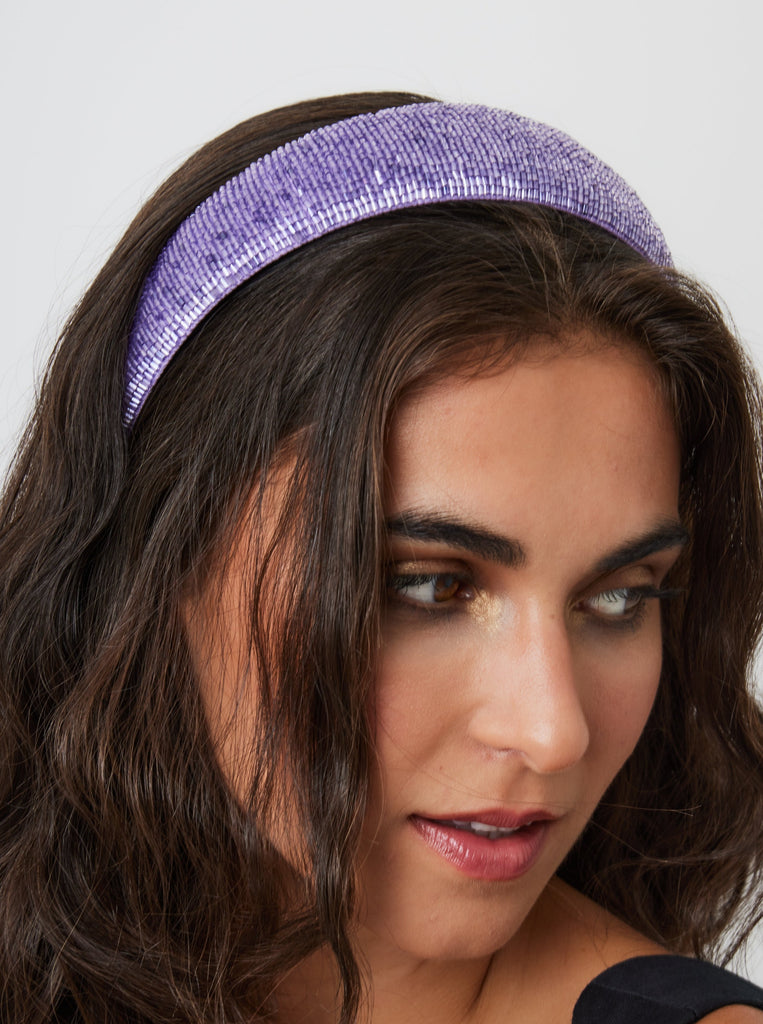 Straight Beaded Headband in Lilac | Embellished | Hair Accessory | Wedding | Wedding Guest | Festival | Occasion | Party | Glam | Hair Accessory | Women's Accessories | Women | Cottage | Tomato Girl | Holiday | Coquette | Soft e girl | Lolita