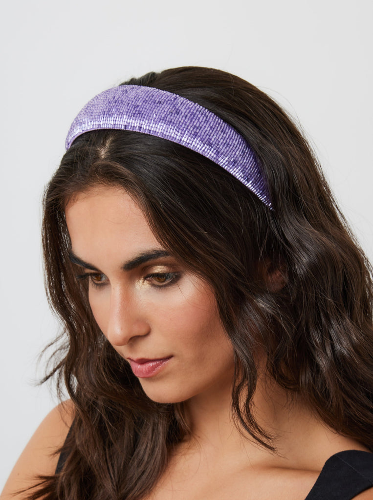Straight Beaded Headband in Lilac | Embellished | Hair Accessory | Wedding | Wedding Guest | Festival | Occasion | Party | Glam | Hair Accessory | Women's Accessories | Women | Cottage | Tomato Girl | Holiday | Coquette | Soft e girl | Lolita