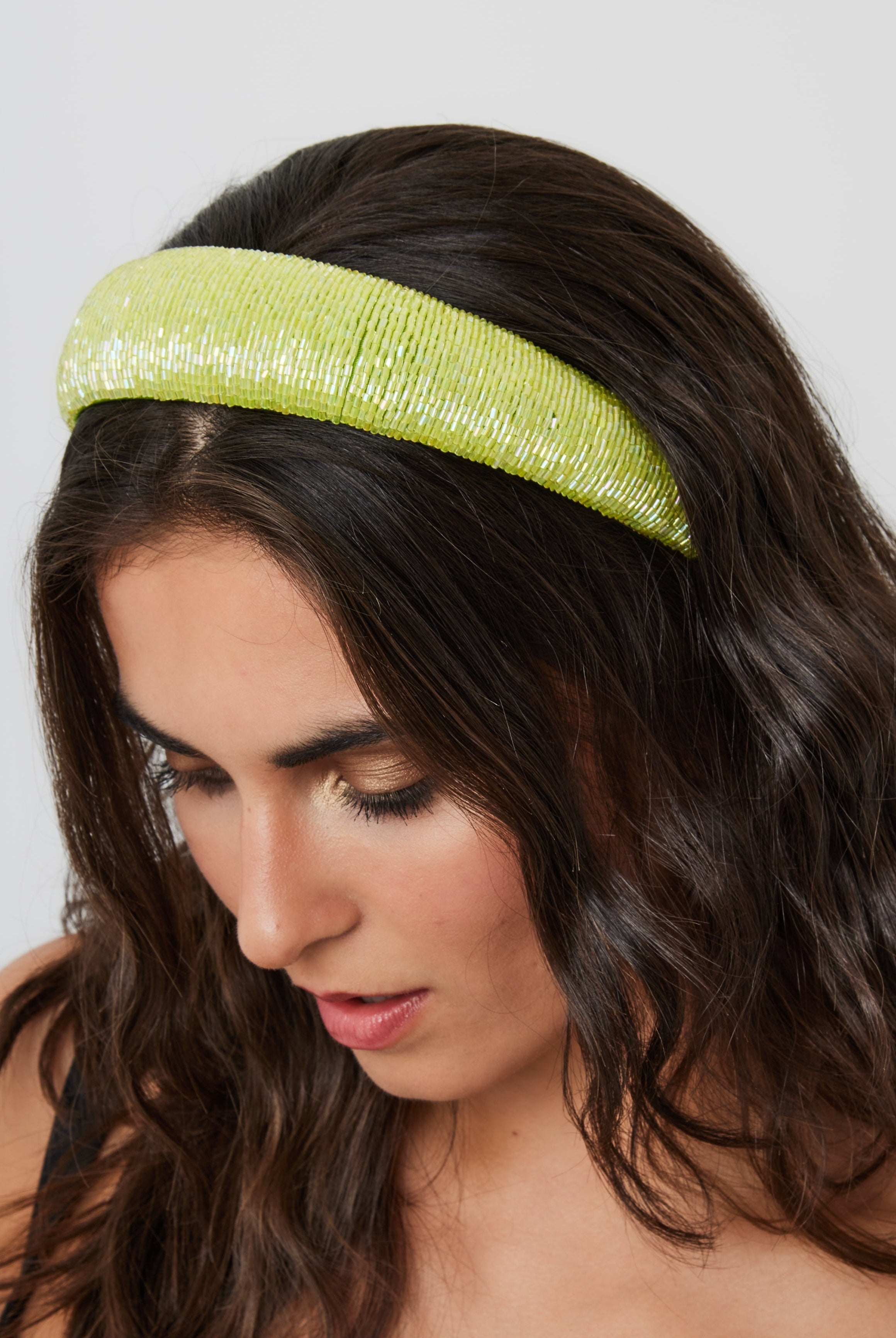 Straight Beaded Headband in Green | Embellished | Hair Accessory | Wedding | Wedding Guest | Festival | Occasion | Party | Glam | Hair Accessory | Women's Accessories | Women | Cottage | Tomato girl | Summer | Holiday | Beach