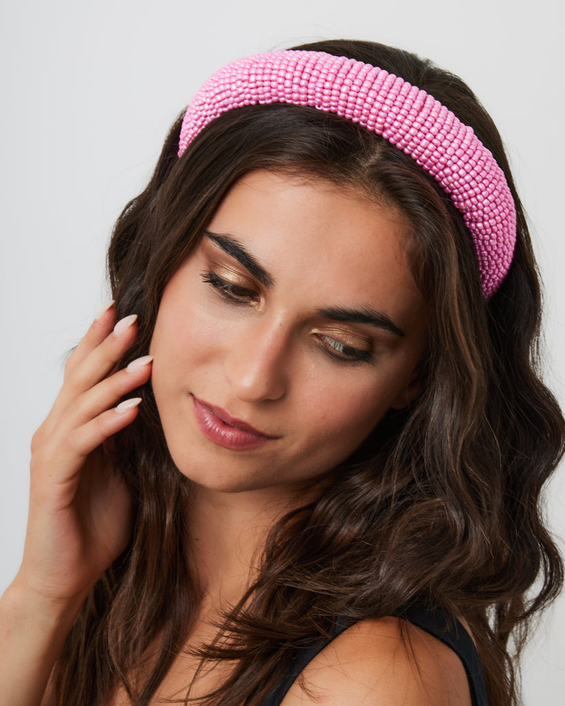Solid Beaded Headband in Pink | Beaded | Party | Festival | Present | Occasion | Hair Accessory | Women's Accessories | party headband | Holiday headband | summer headband | Hot Pink | Cottage | Soft e girl | Coquette | Balletcore | Halloween