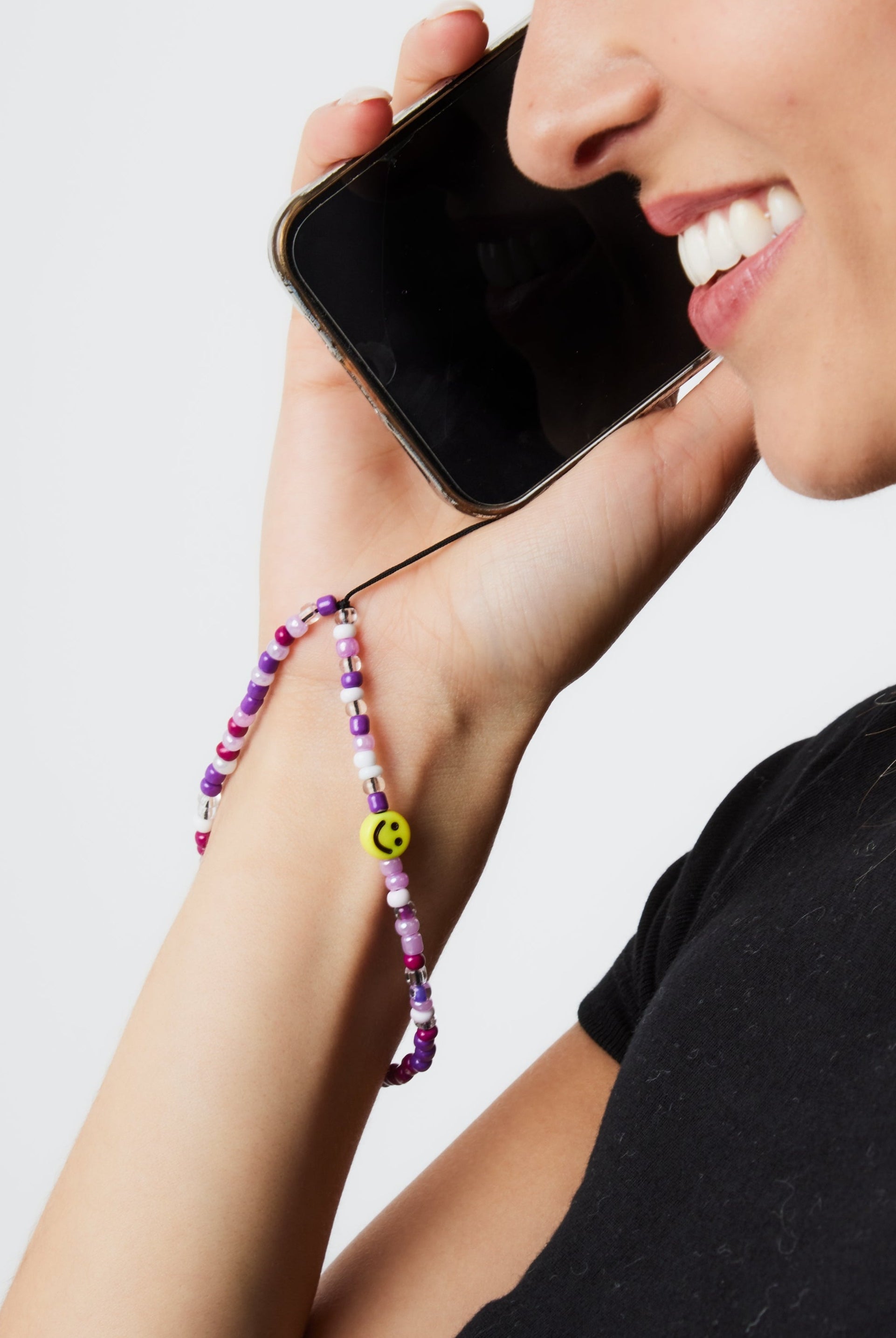 My Accessories London Smiley Phone Charm in Purple | Festival | Beaded | Accessory | Accessories | Present | Christmas | Kidcore | Arty | Fun | Playful | Stocking filler | 