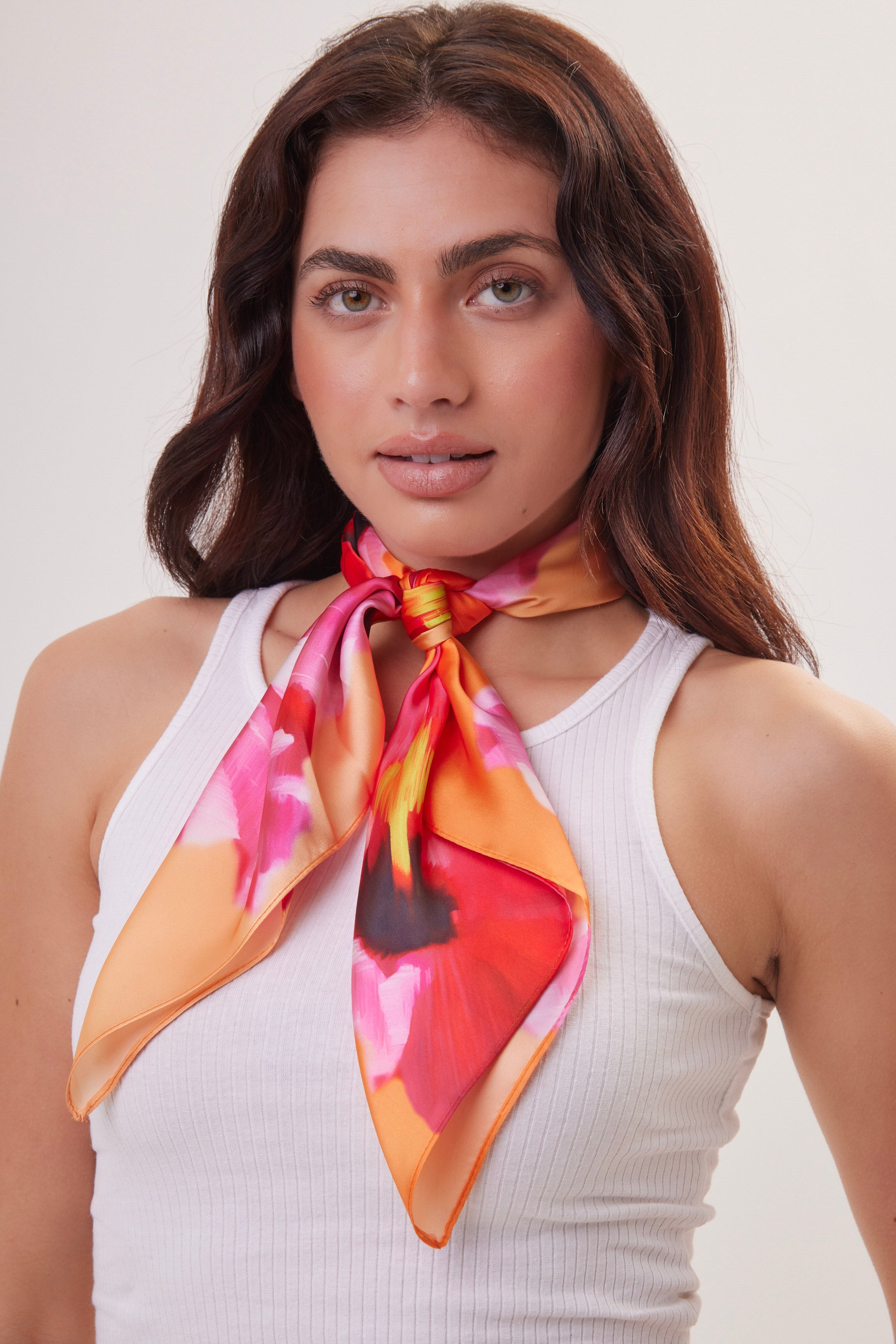 Bright Large Florals Multiway Bandana Head Scarf in Orange - Bandana - My Accessories London