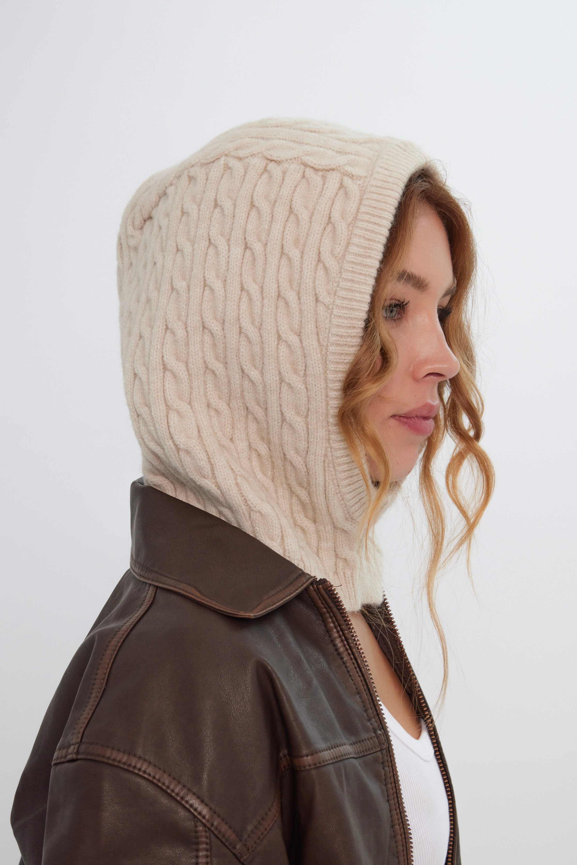 Cable Knitted Hood Balaclava in Cream - Balaclavas - My Accessories London