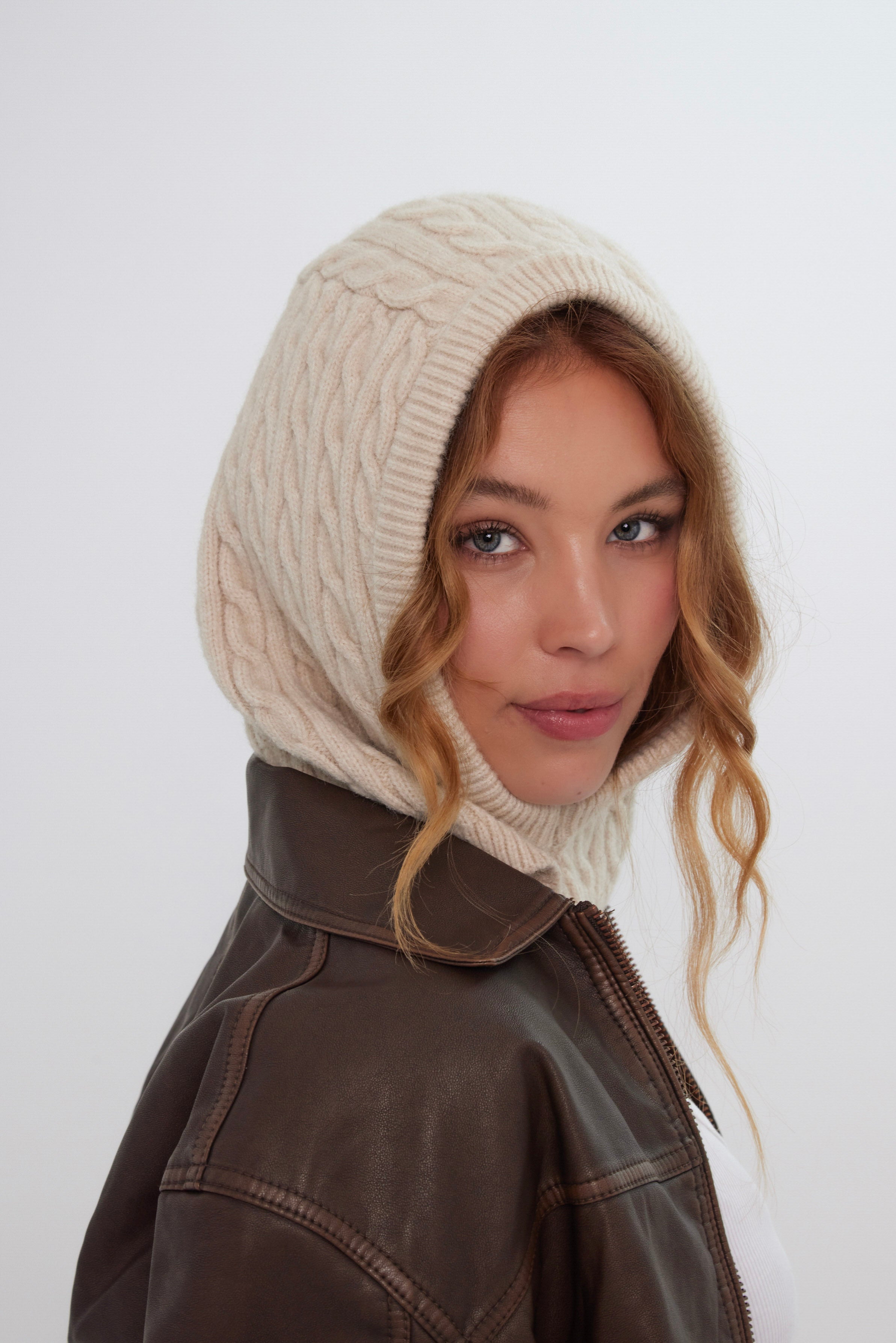 Cable Knitted Hood Balaclava in Cream - Balaclavas - My Accessories London