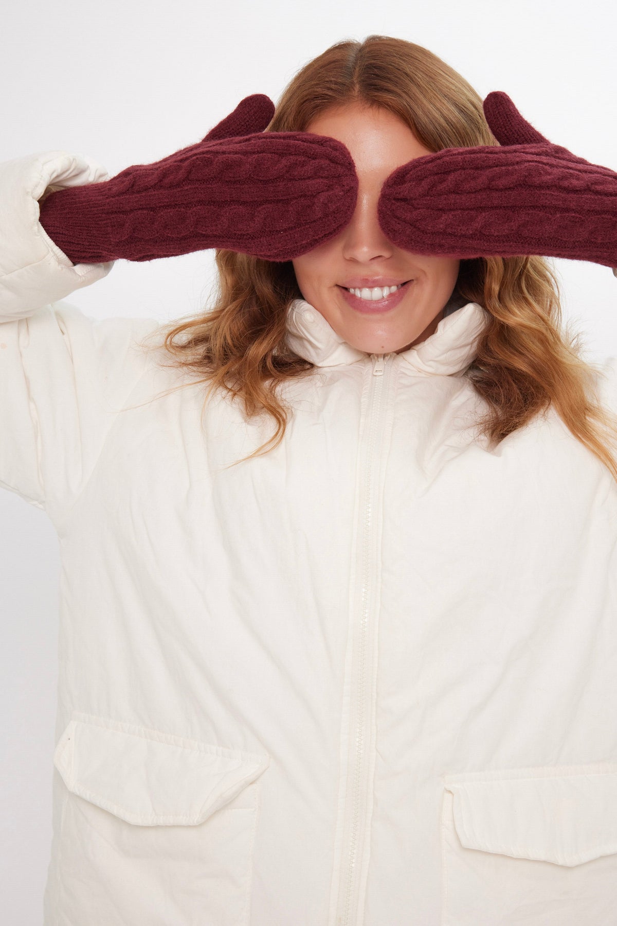 Cable Knitted Mittens in Burgundy - Mittens - My Accessories London