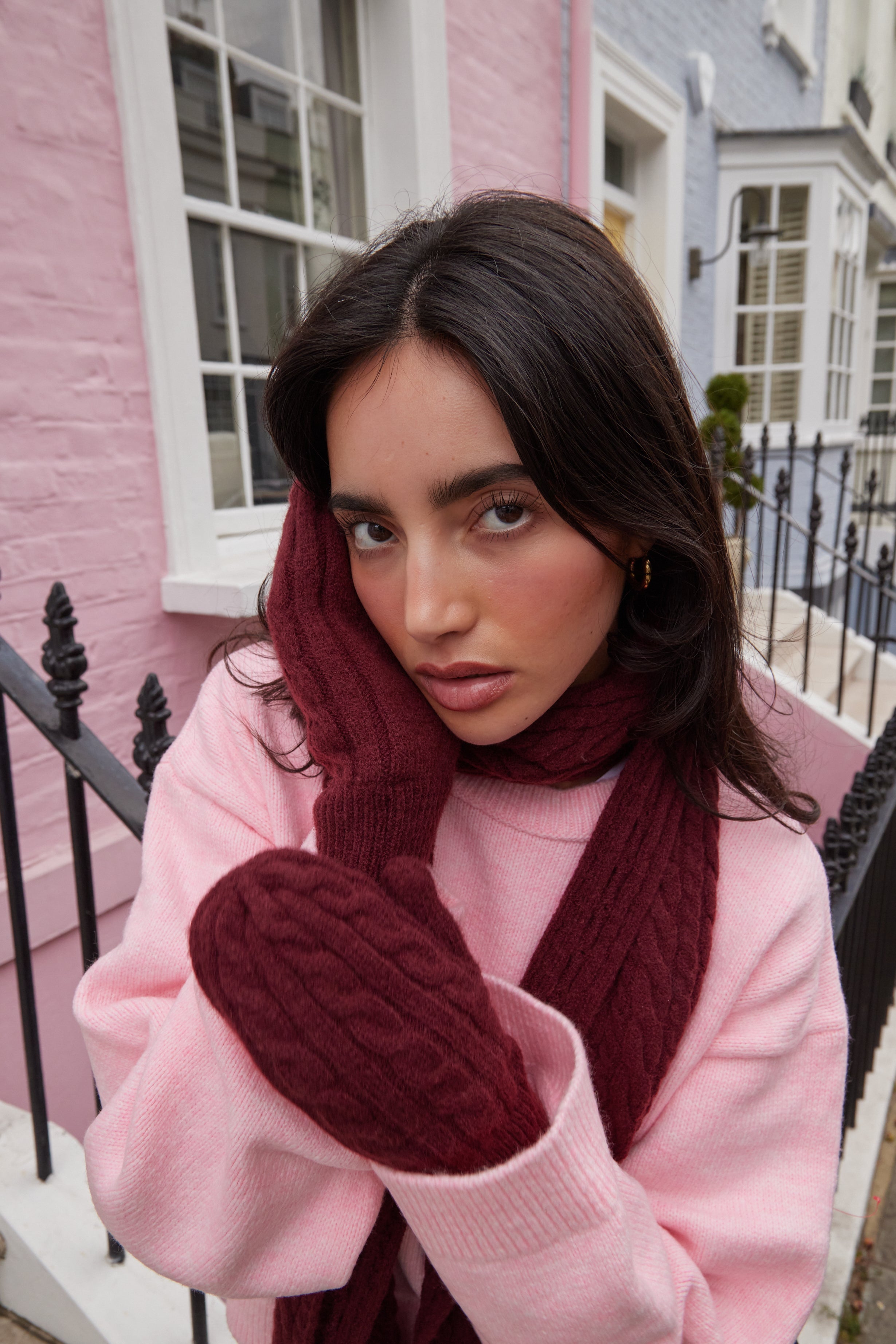 Cable Knitted Mittens in Burgundy - Mittens - My Accessories London