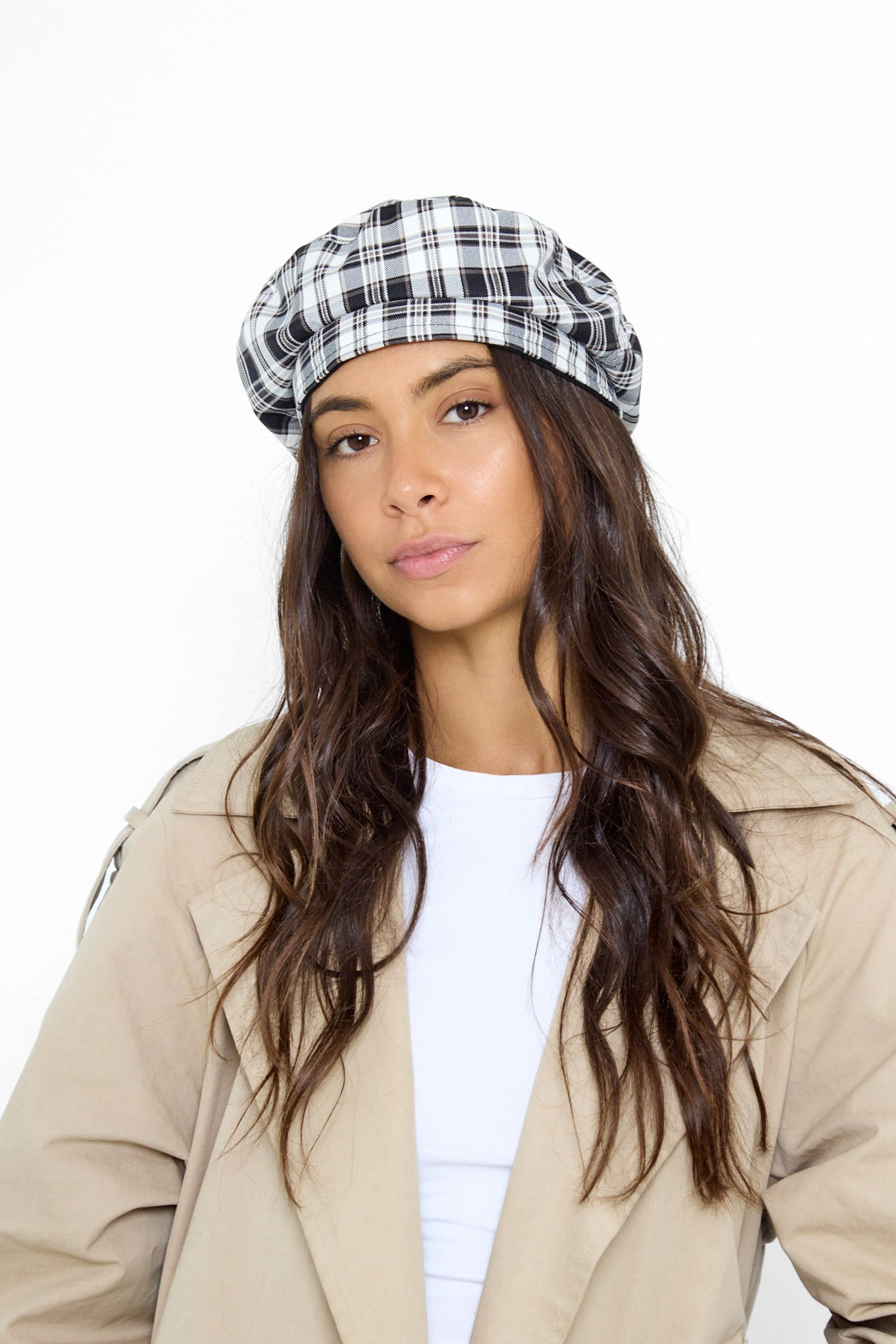 Check Beret in Black and Cream - Beret - My Accessories London