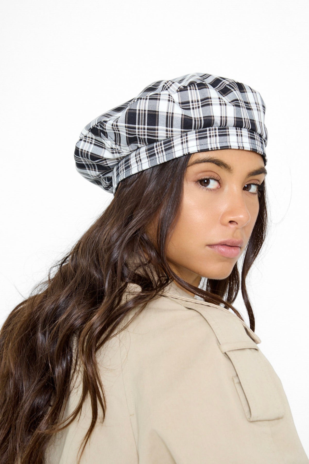 Check Beret in Black and Cream - Beret - My Accessories London