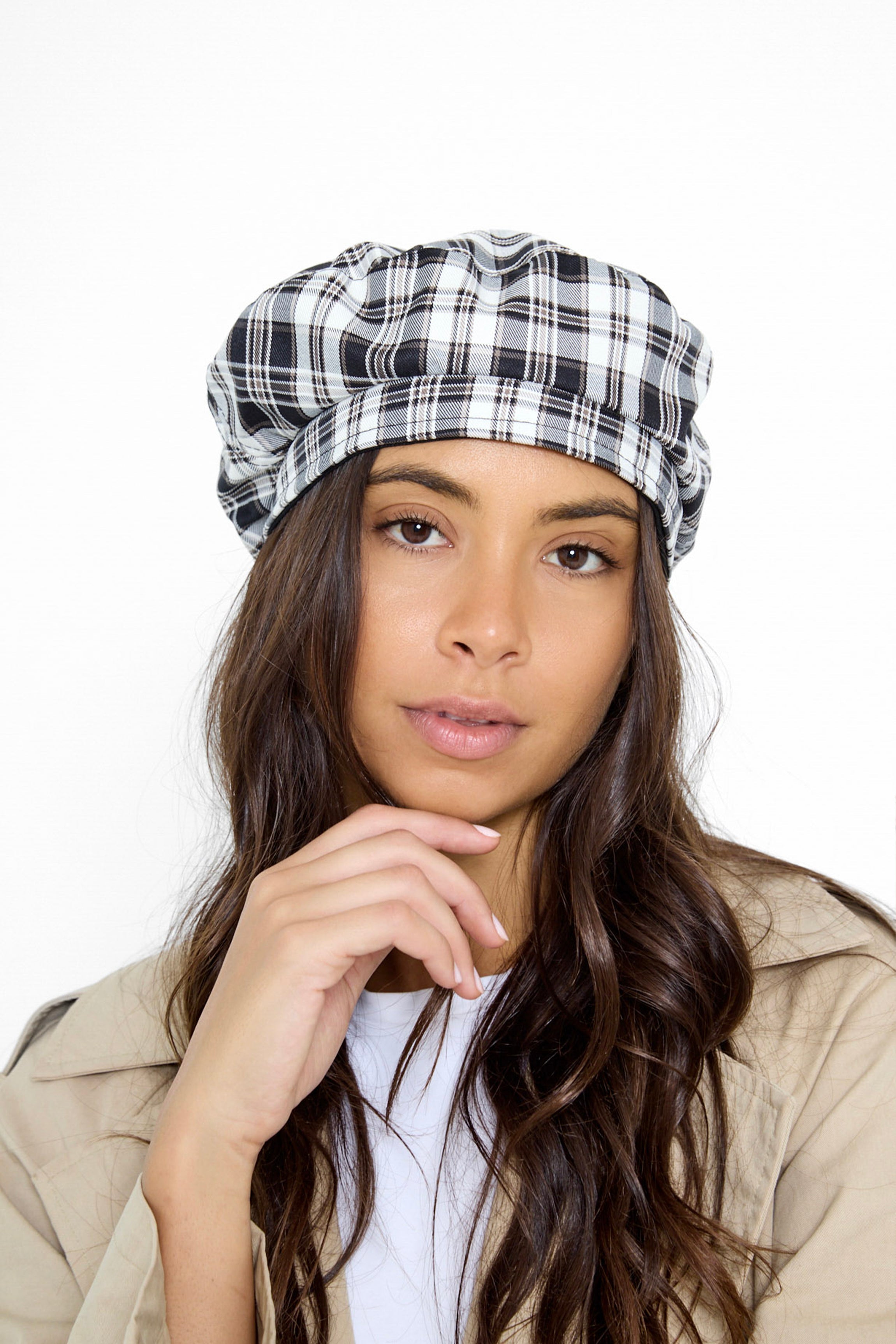 Check Beret in Black and Cream - Beret - My Accessories London