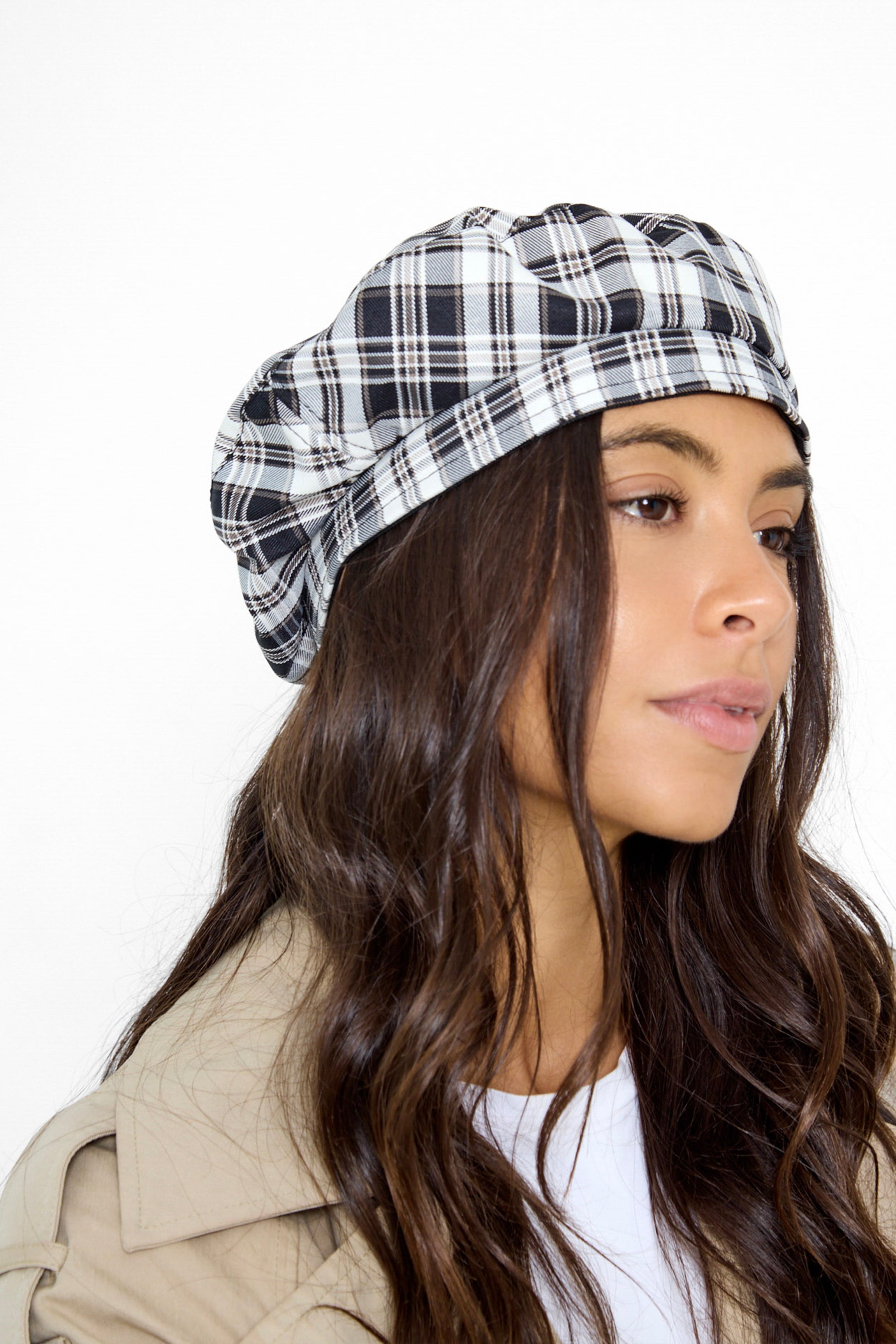 Check Beret in Black and Cream - Beret - My Accessories London