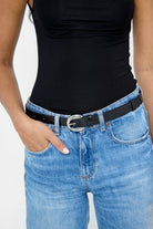 Croc Leather Look Belt in Black and Silver - Belt - My Accessories London