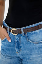 Croc Leather Look Belt in Brown and Gold - Belt - My Accessories London