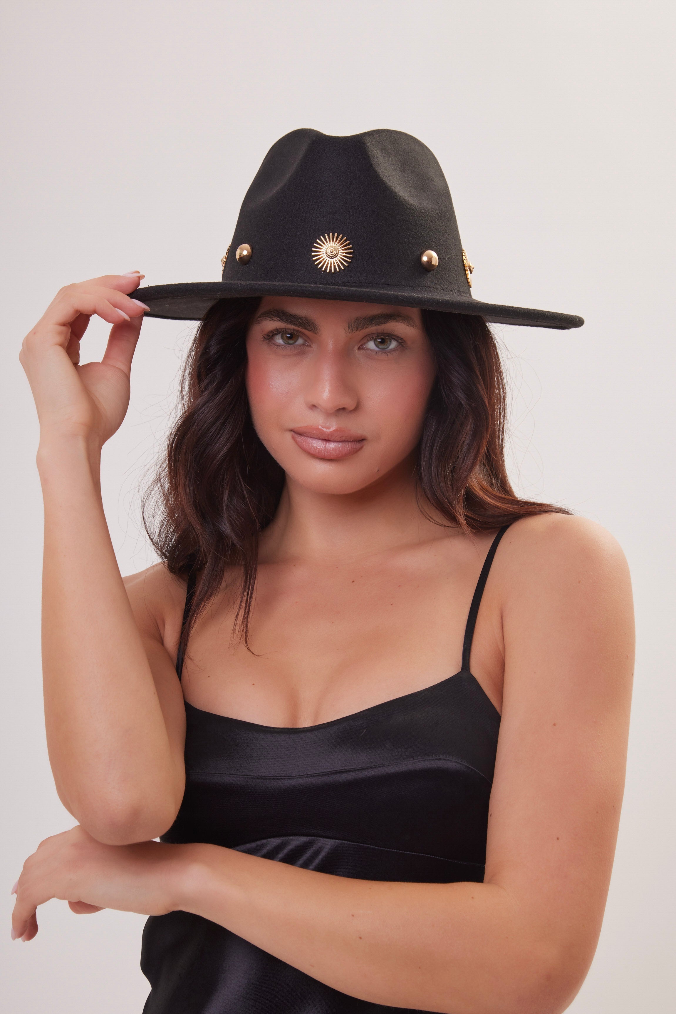 Fedora in Black with Gold Studs - Fedora - My Accessories London