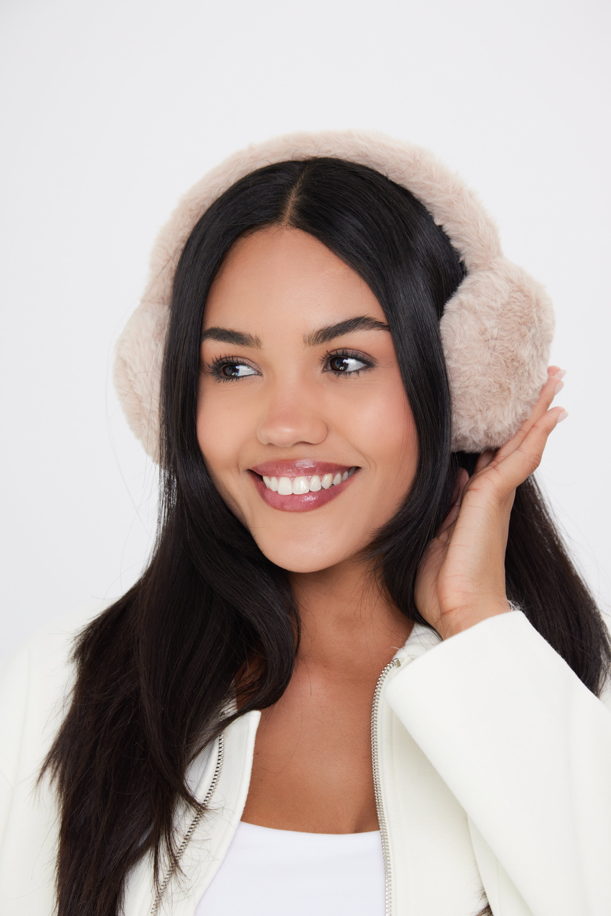 Fluffy Faux-Fur Earmuffs in Beige - Ear Muffs - My Accessories London