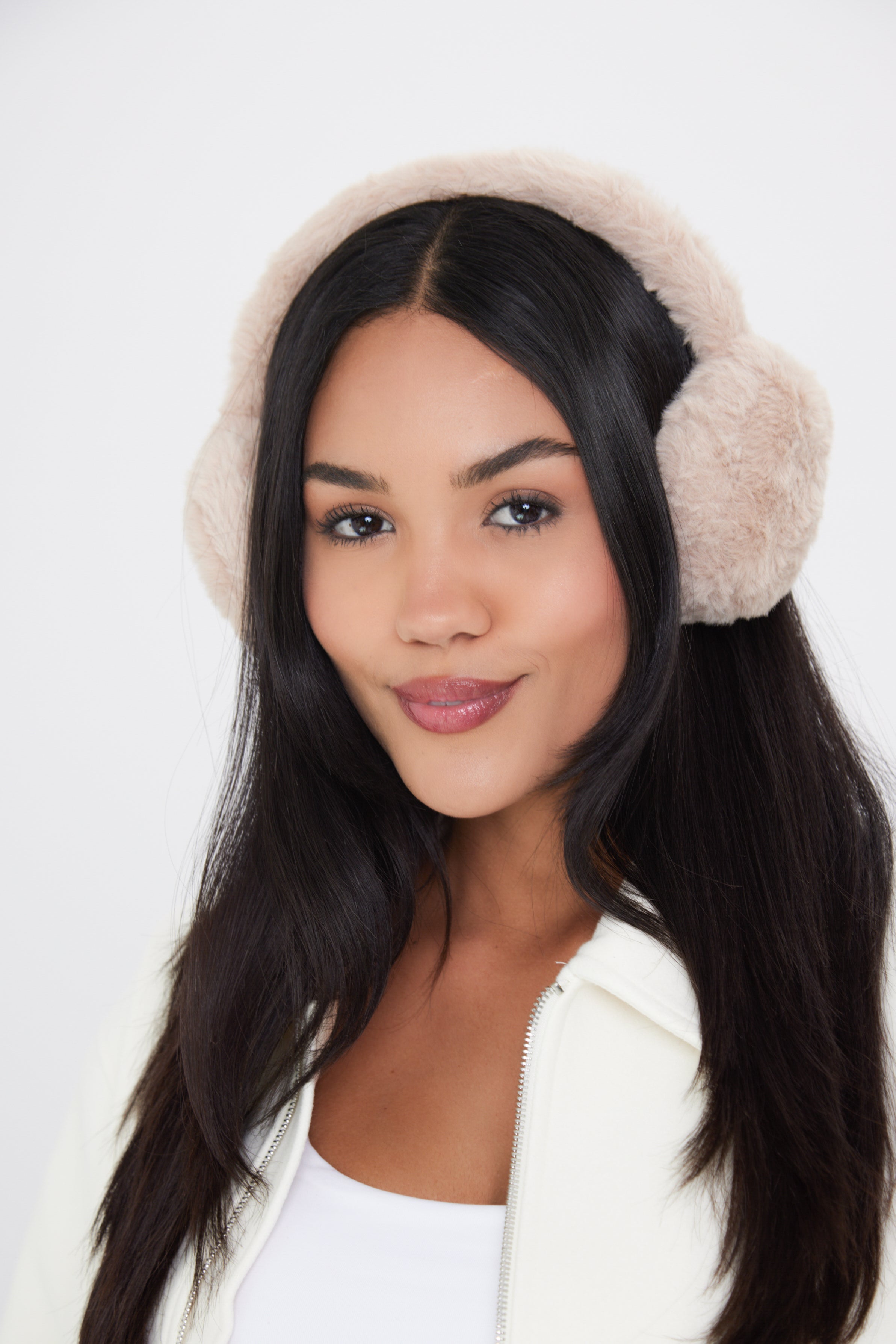 Fluffy Faux-Fur Earmuffs in Beige - Ear Muffs - My Accessories London
