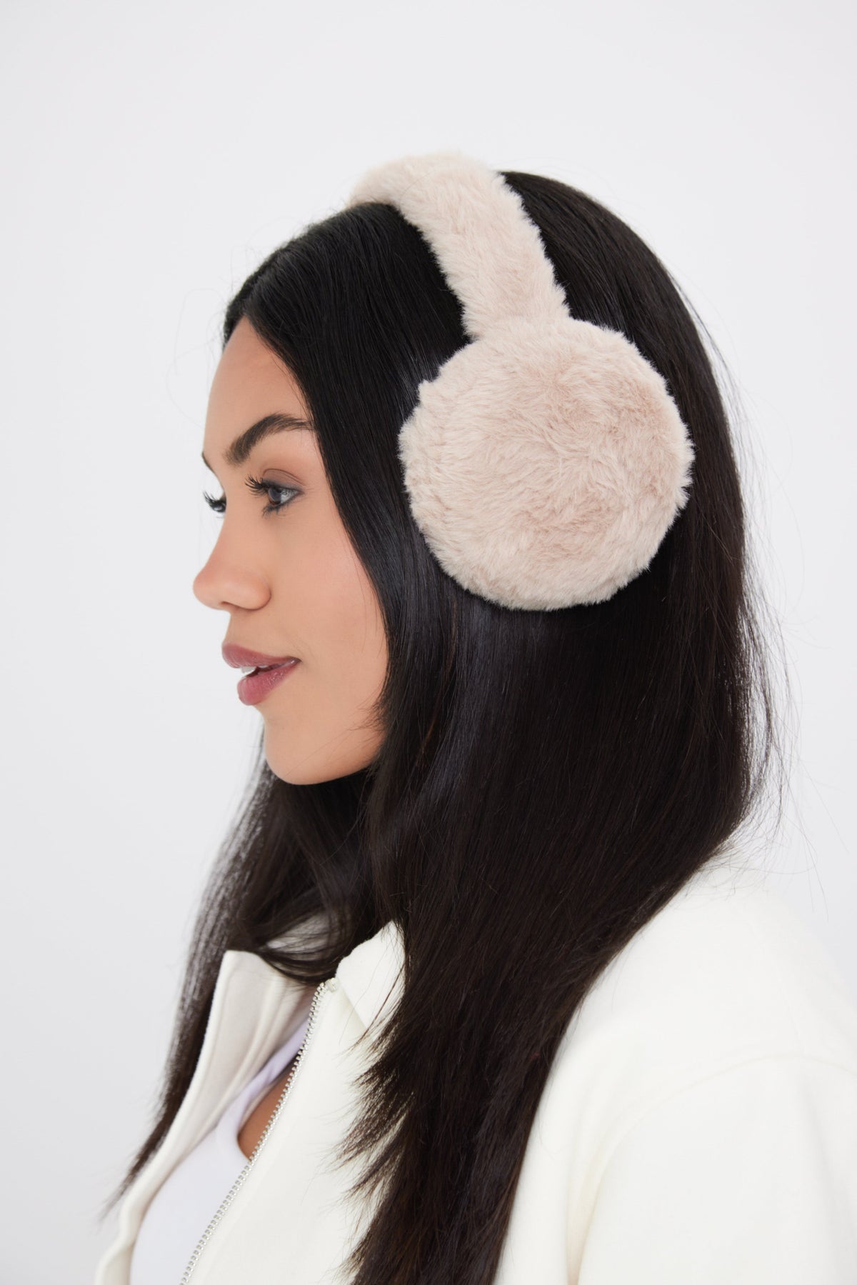 Fluffy Faux-Fur Earmuffs in Beige - Ear Muffs - My Accessories London