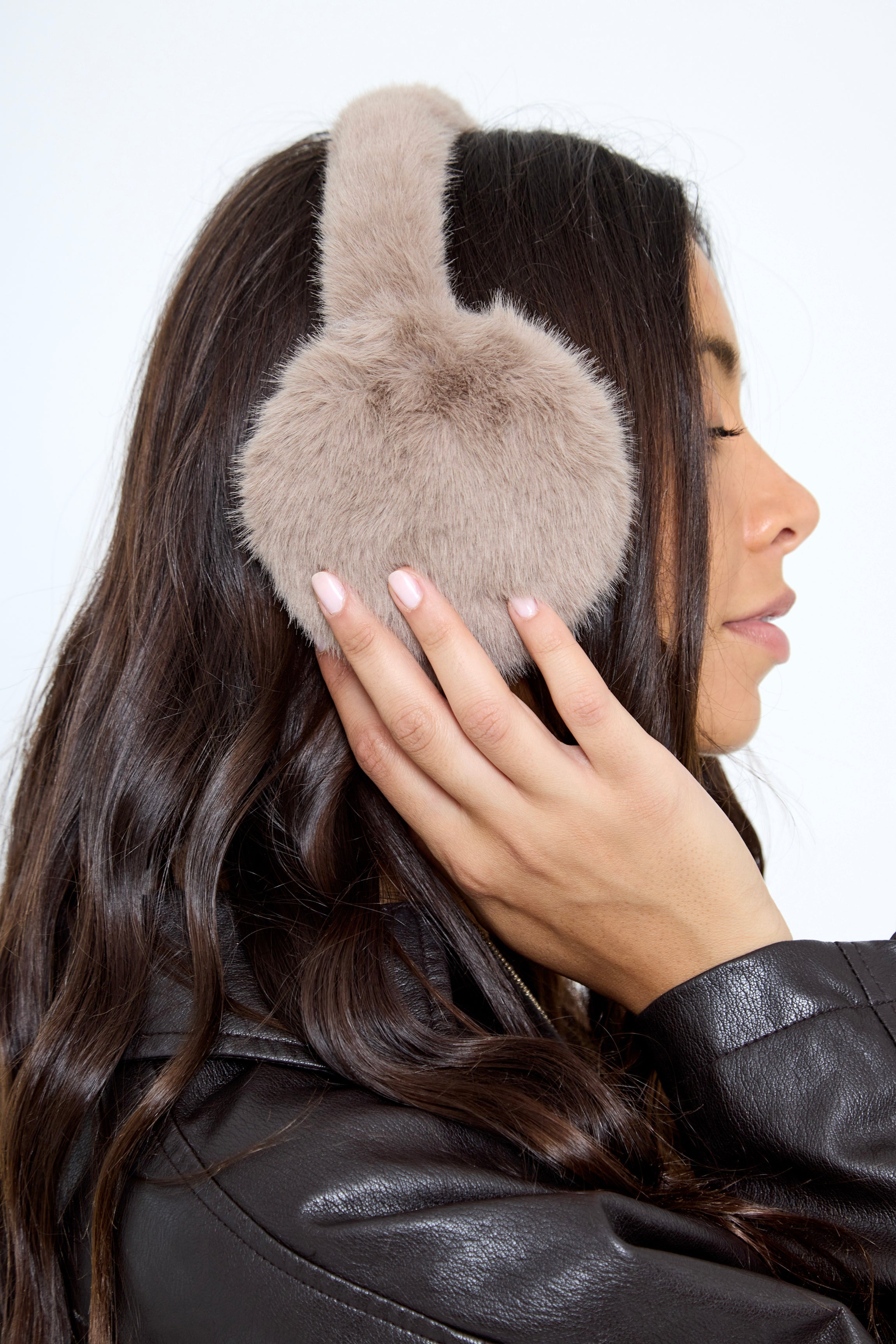 Fluffy Faux-Fur Earmuffs in Taupe - Ear Muffs - My Accessories London