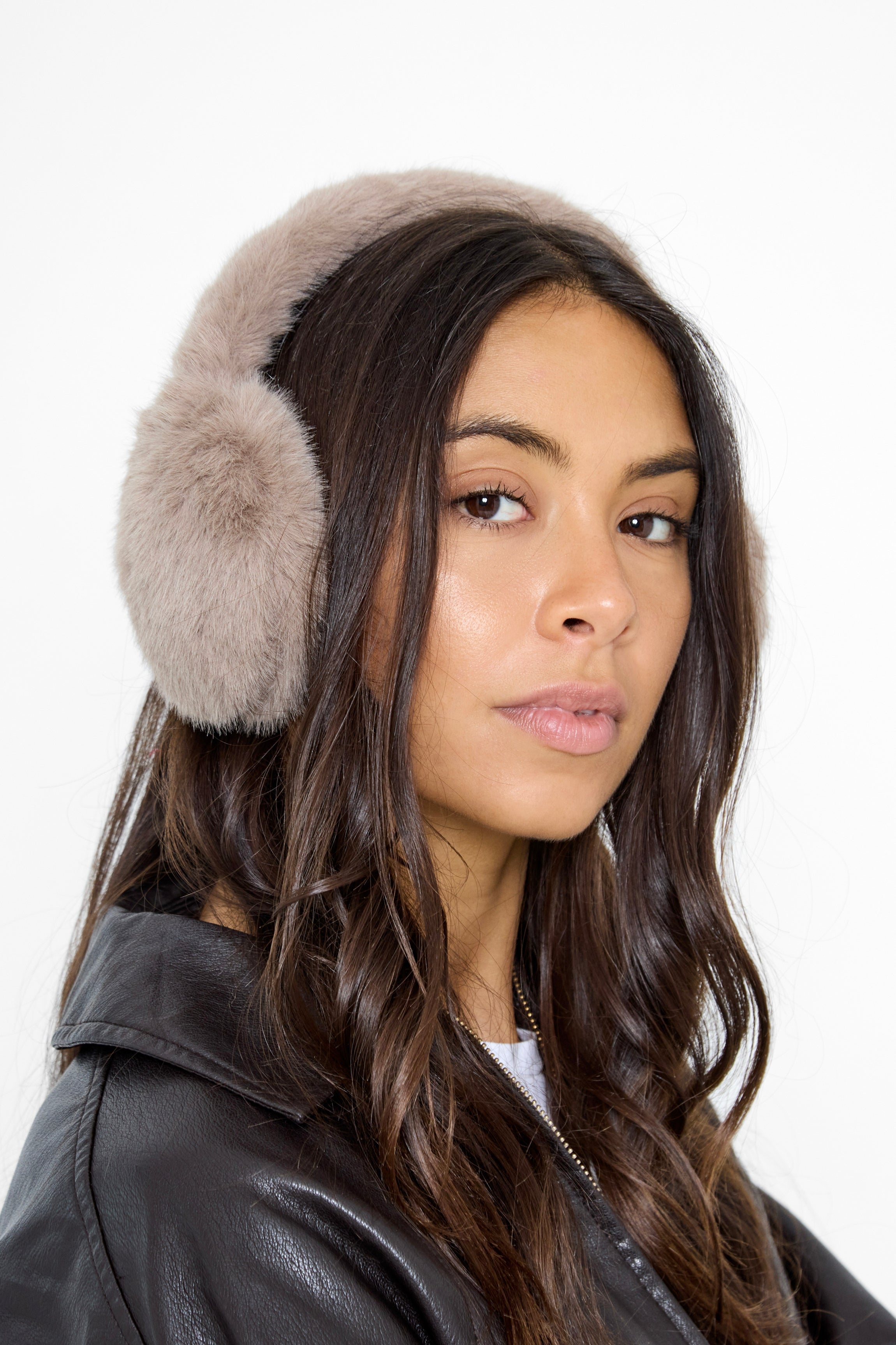 Fluffy Faux-Fur Earmuffs in Taupe - Ear Muffs - My Accessories London