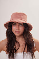 Frayed Edge Denim Bucket Hat in Pink - Bucket Hat - My Accessories London