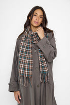 Heritage Check Woven Scarf in Brown and Teal - Scarves - My Accessories London