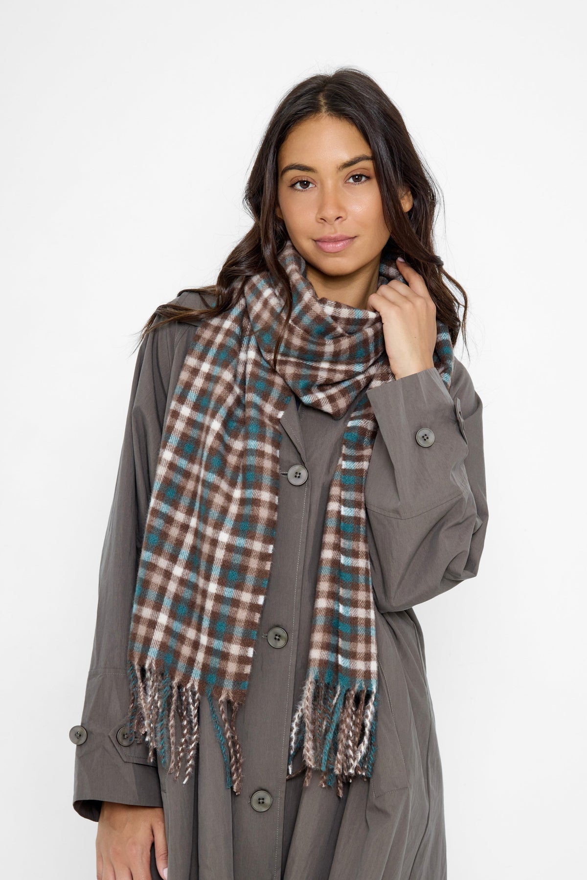 Heritage Check Woven Scarf in Brown and Teal - Scarves - My Accessories London