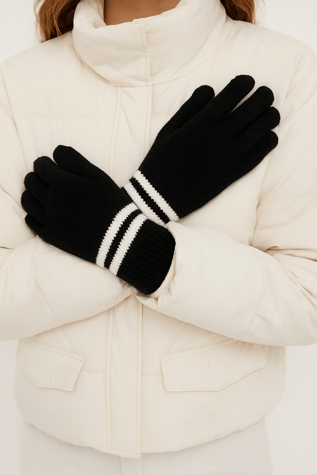 Knitted Stripe Gloves in Black - Gloves - My Accessories London
