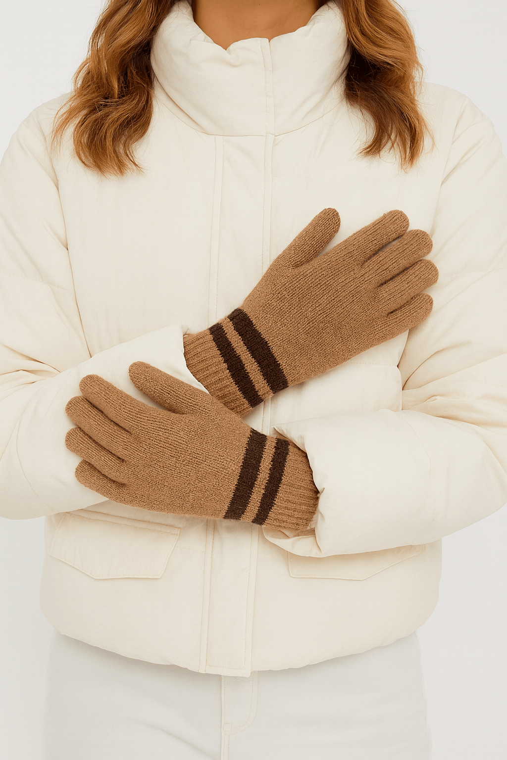 Knitted Stripe Gloves in Brown - Gloves - My Accessories London