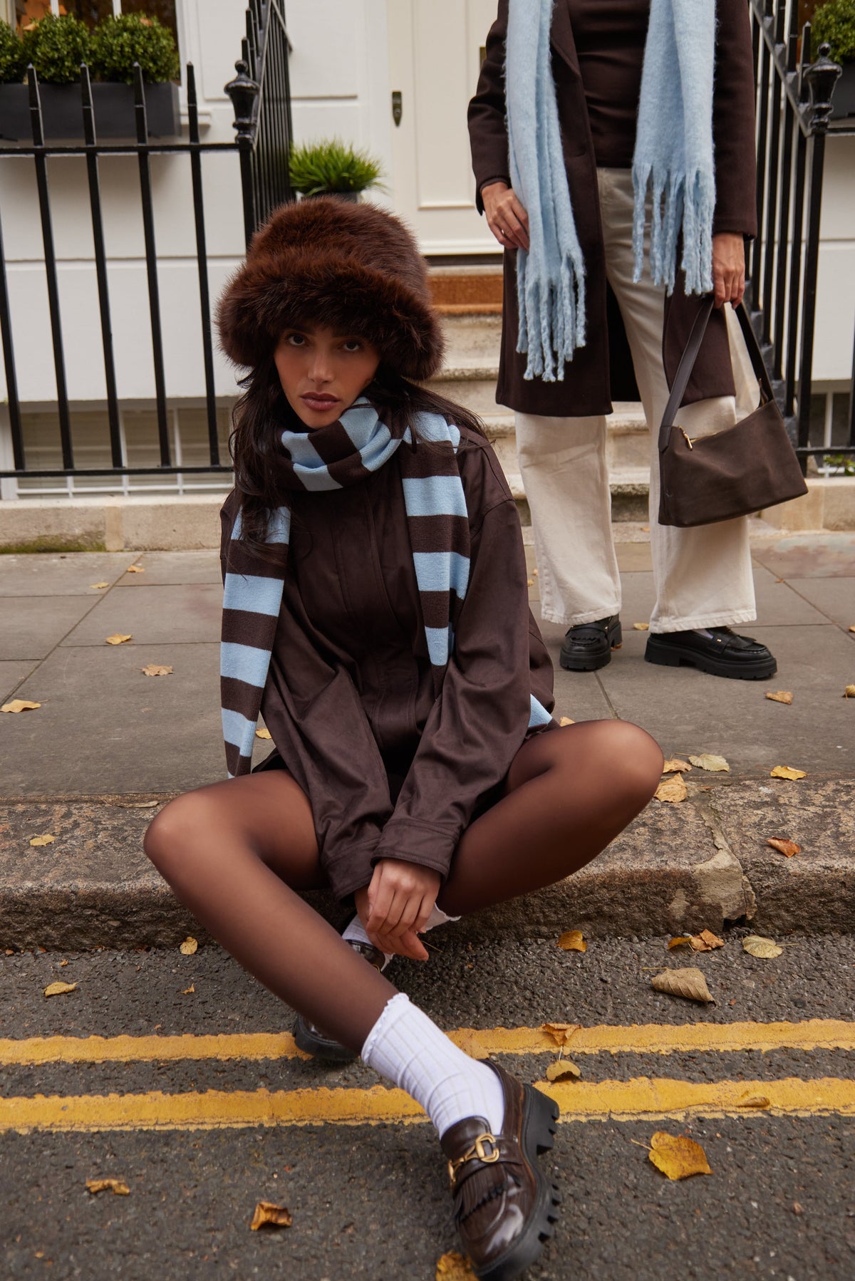 Knitted Stripe Scarf in Blue and Brown - Scarves - My Accessories London