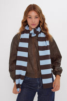 Knitted Stripe Scarf in Blue and Brown - Scarves - My Accessories London