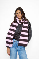 Knitted Stripe Scarf in Pink and Brown - Scarves - My Accessories London