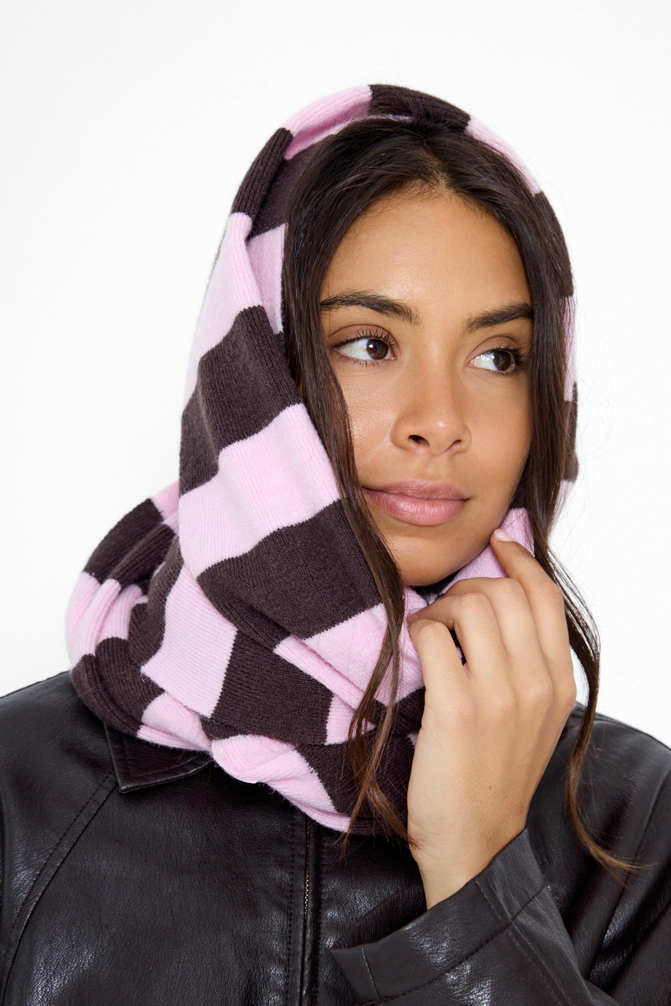 Knitted Stripe Scarf in Pink and Brown - Scarves - My Accessories London