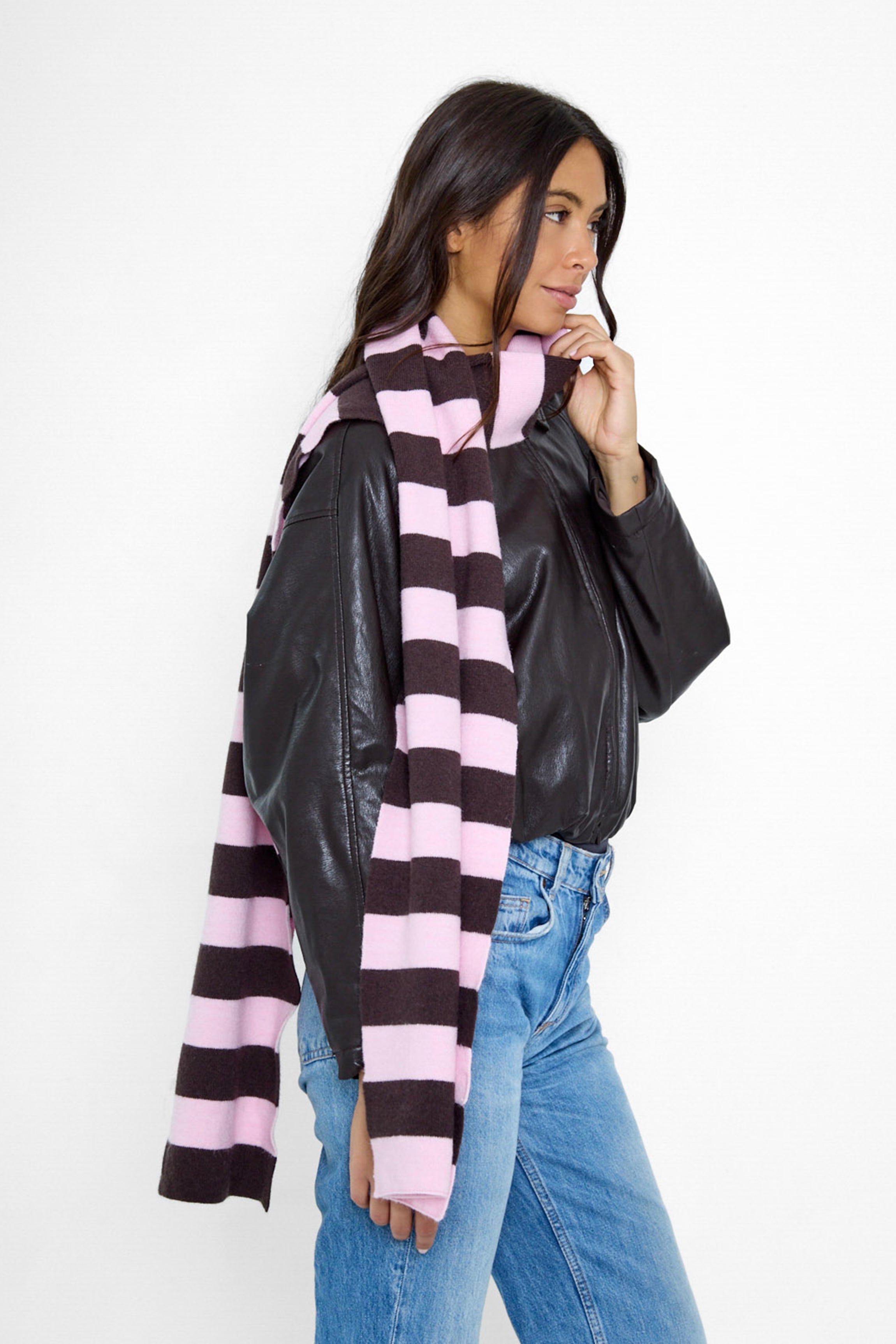 Knitted Stripe Scarf in Pink and Brown - Scarves - My Accessories London