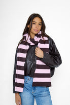 Knitted Stripe Scarf in Pink and Brown - Scarves - My Accessories London