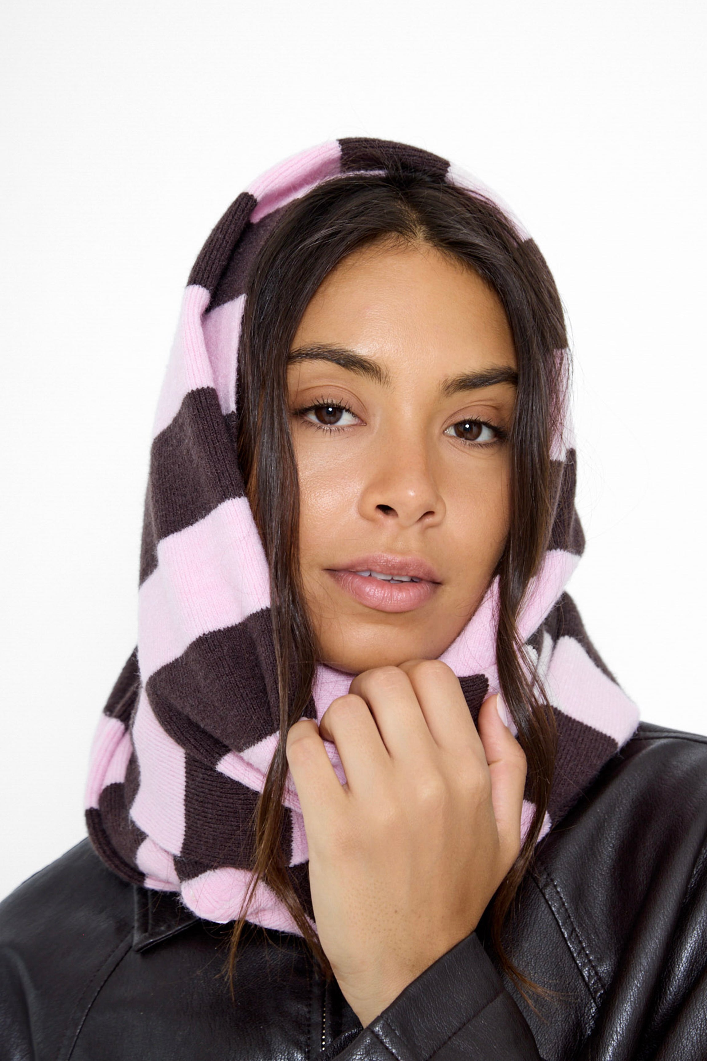 Knitted Stripe Scarf in Pink and Brown - Scarves - My Accessories London