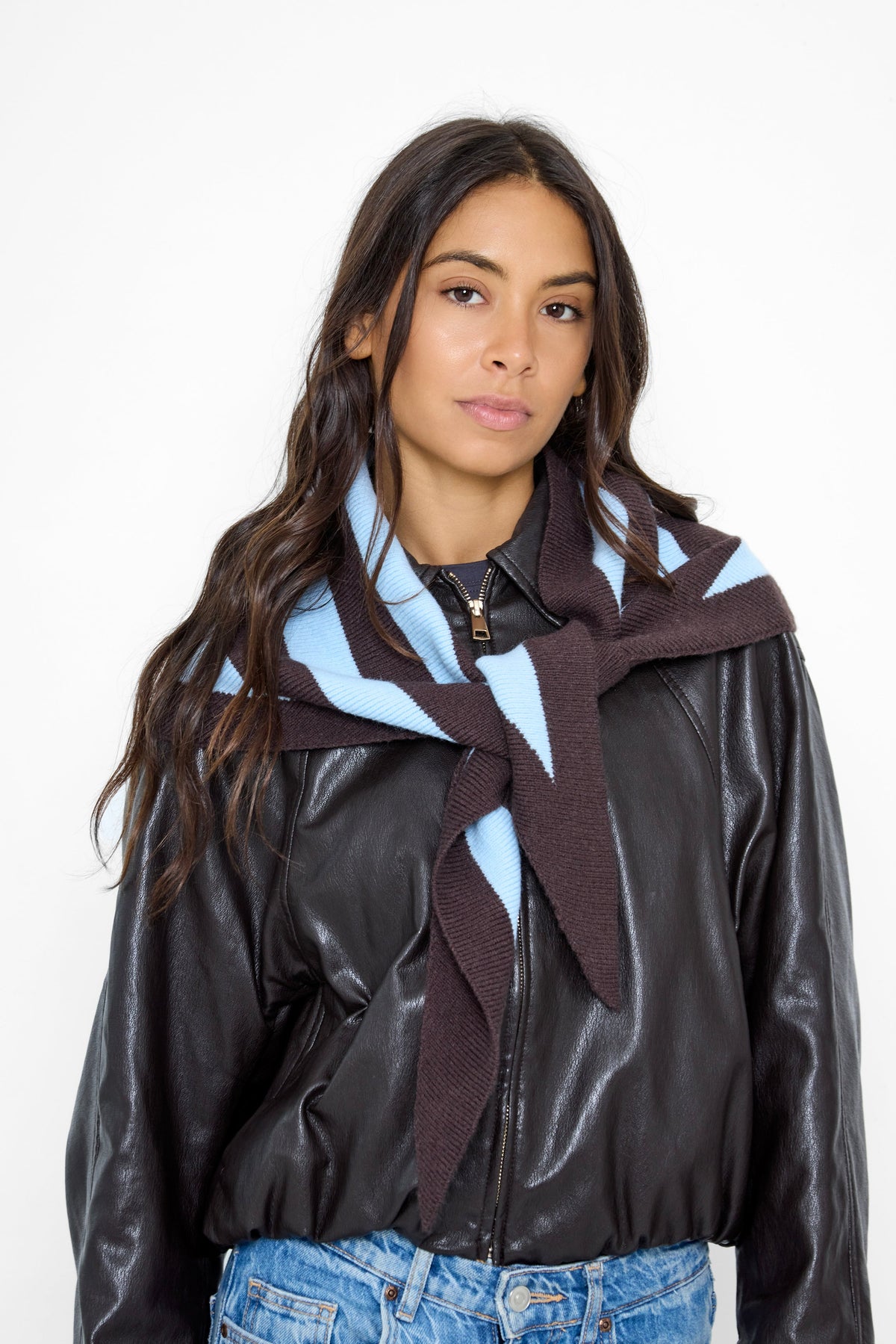 Knitted Stripe Triangle Scarf in Brown and Blue - Triangle Scarf - My Accessories London
