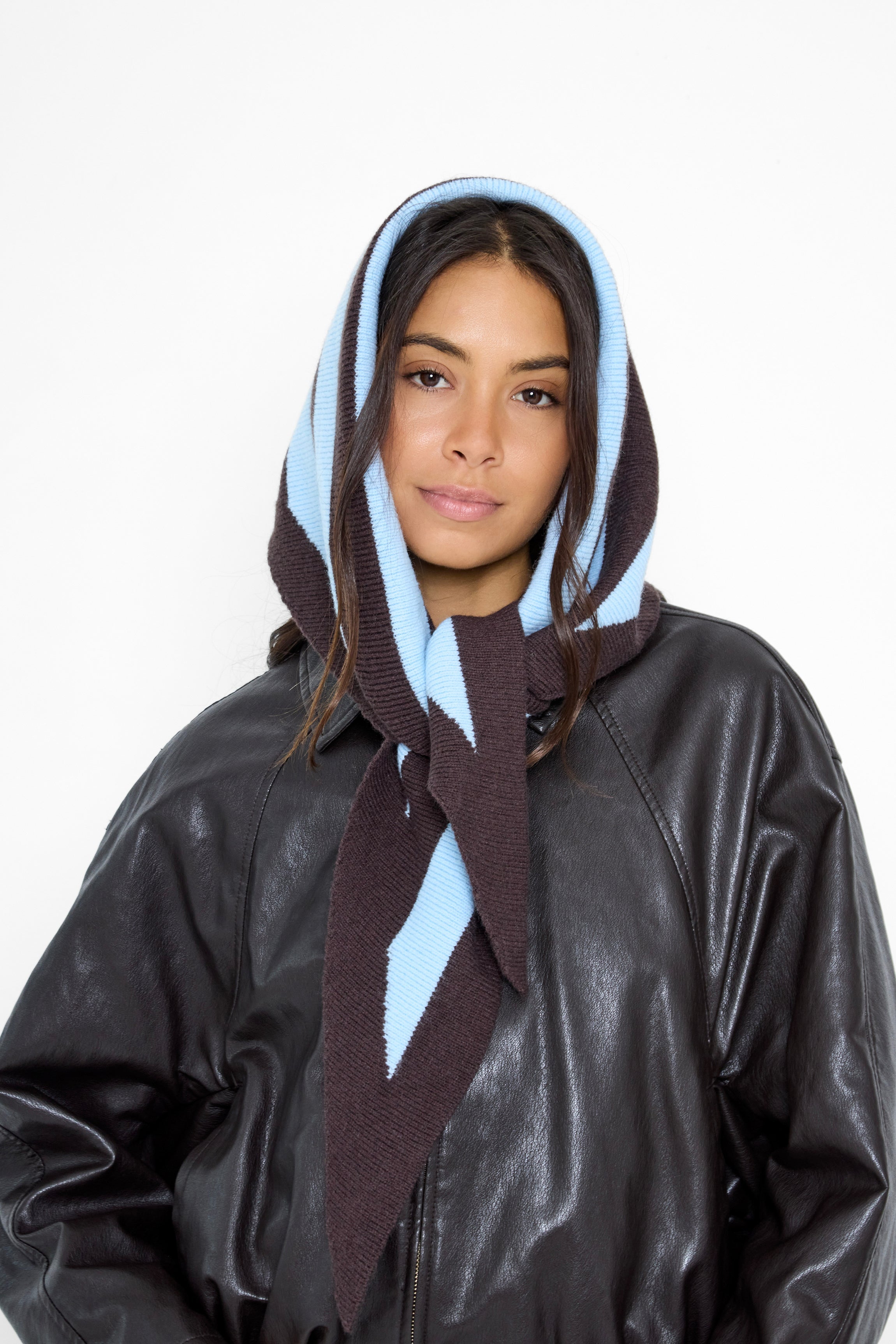 Knitted Stripe Triangle Scarf in Brown and Blue - Triangle Scarf - My Accessories London